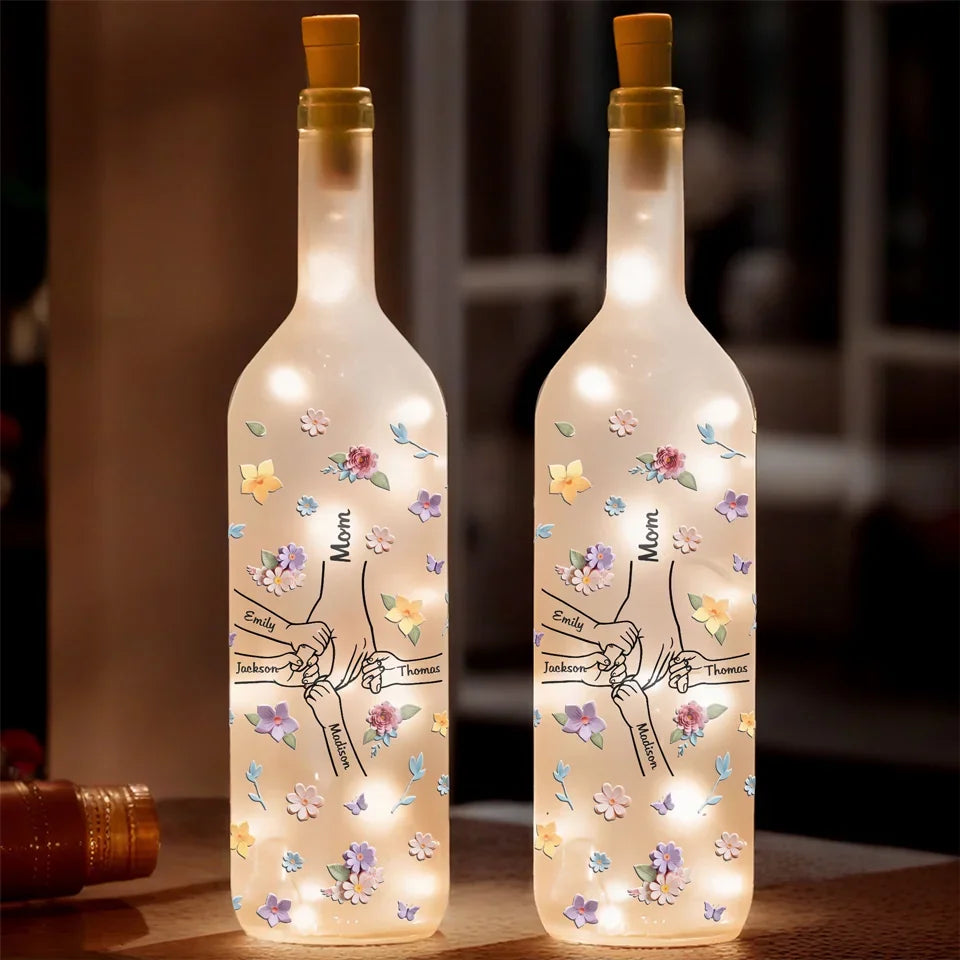 A Mother’s Hands Cradle The World While Filling It With Love - Family Personalized Custom Bottle Lamp - Gift For Mom, Grandma