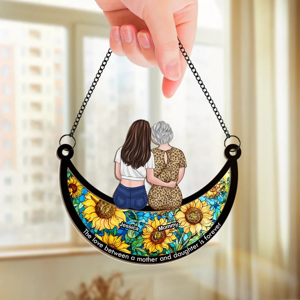 Love You To The Moon And Back - Family Personalized Window Hanging Suncatcher Ornament - Gift For Mom