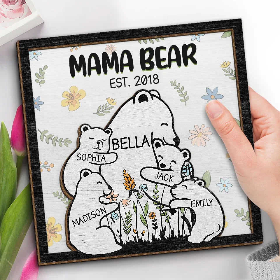 Grandma Bear Hugs Are The Cure For Everything - Family Personalized Custom 2-Layered Wooden Plaque With Stand - Gift For Mom, Grandma
