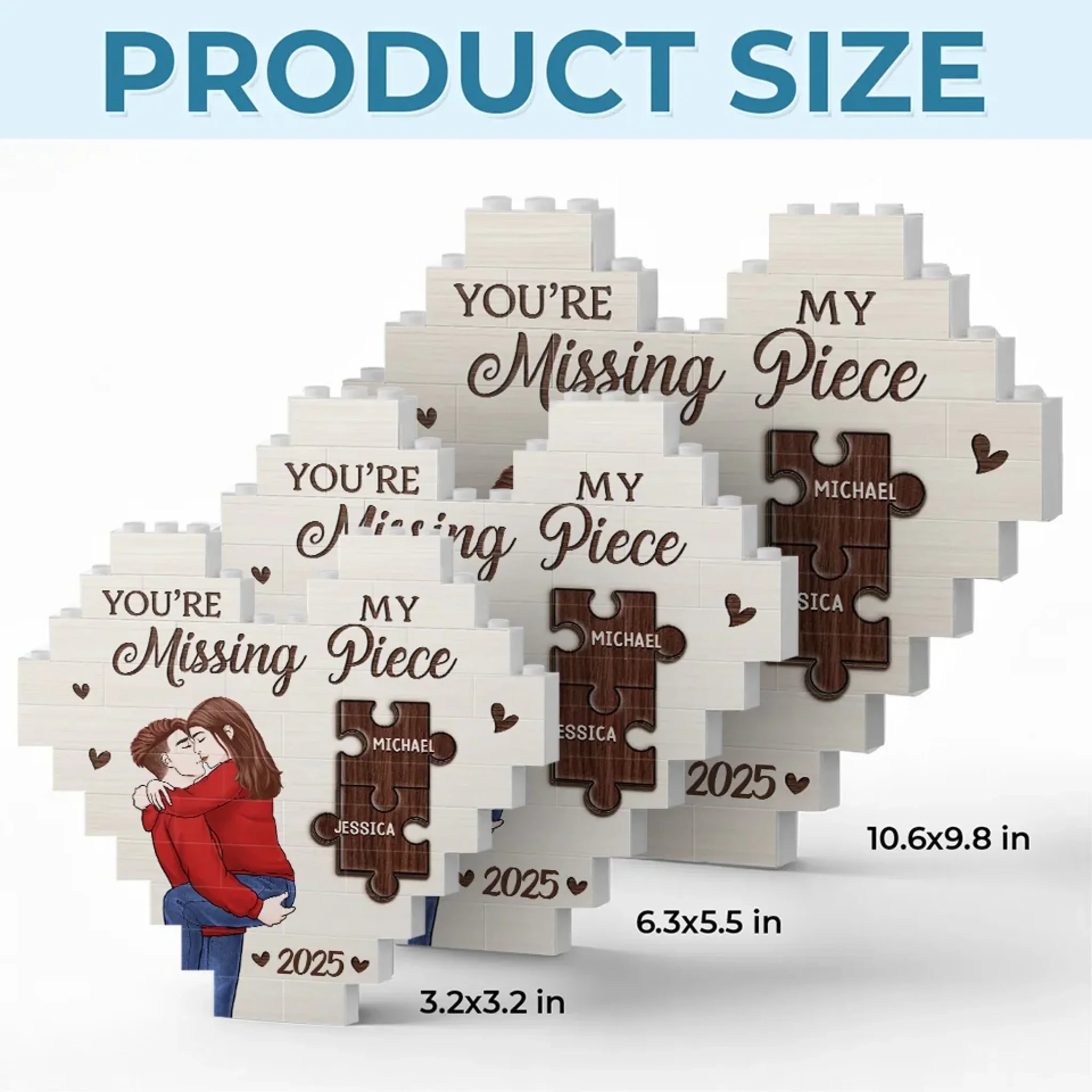 You're My Missing Piece - Couple Personalized Custom Heart Shaped Building Brick Blocks - Gift For Husband Wife, Anniversary