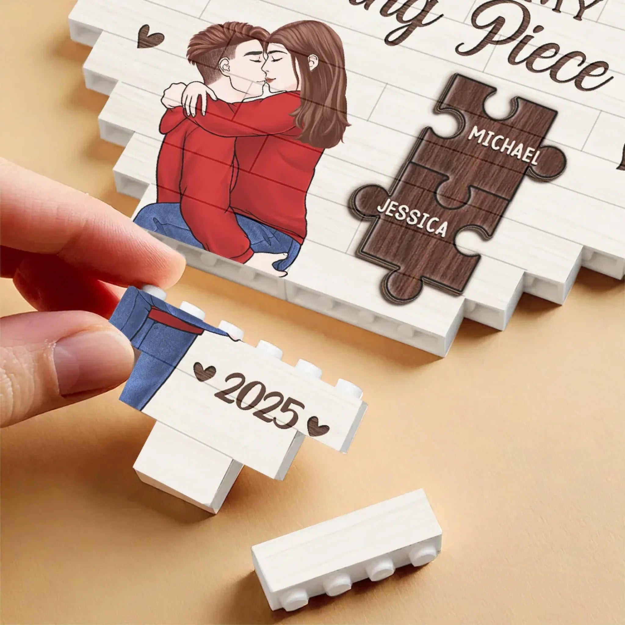 You're My Missing Piece - Couple Personalized Custom Heart Shaped Building Brick Blocks - Gift For Husband Wife, Anniversary