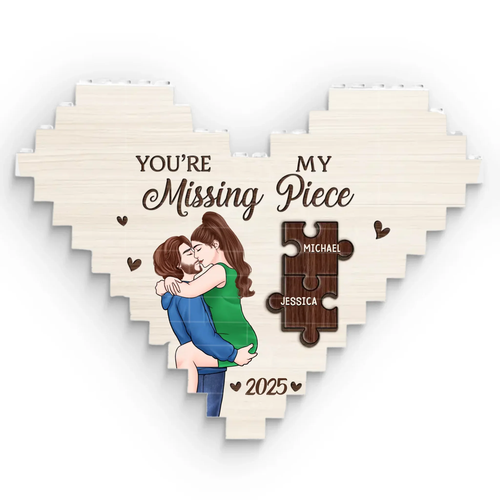 You're My Missing Piece - Couple Personalized Custom Heart Shaped Building Brick Blocks - Gift For Husband Wife, Anniversary