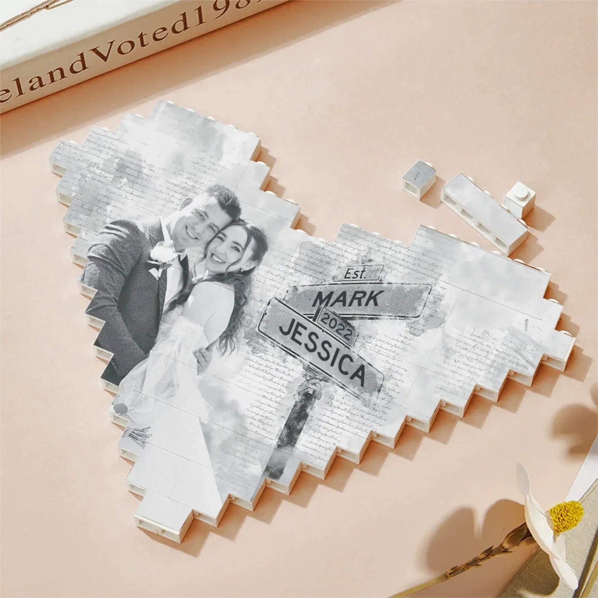 Custom Photo Loved You Then, Love You Still - Couple Personalized Custom Heart Shaped Building Brick Blocks - Gift For Husband Wife, Anniversary