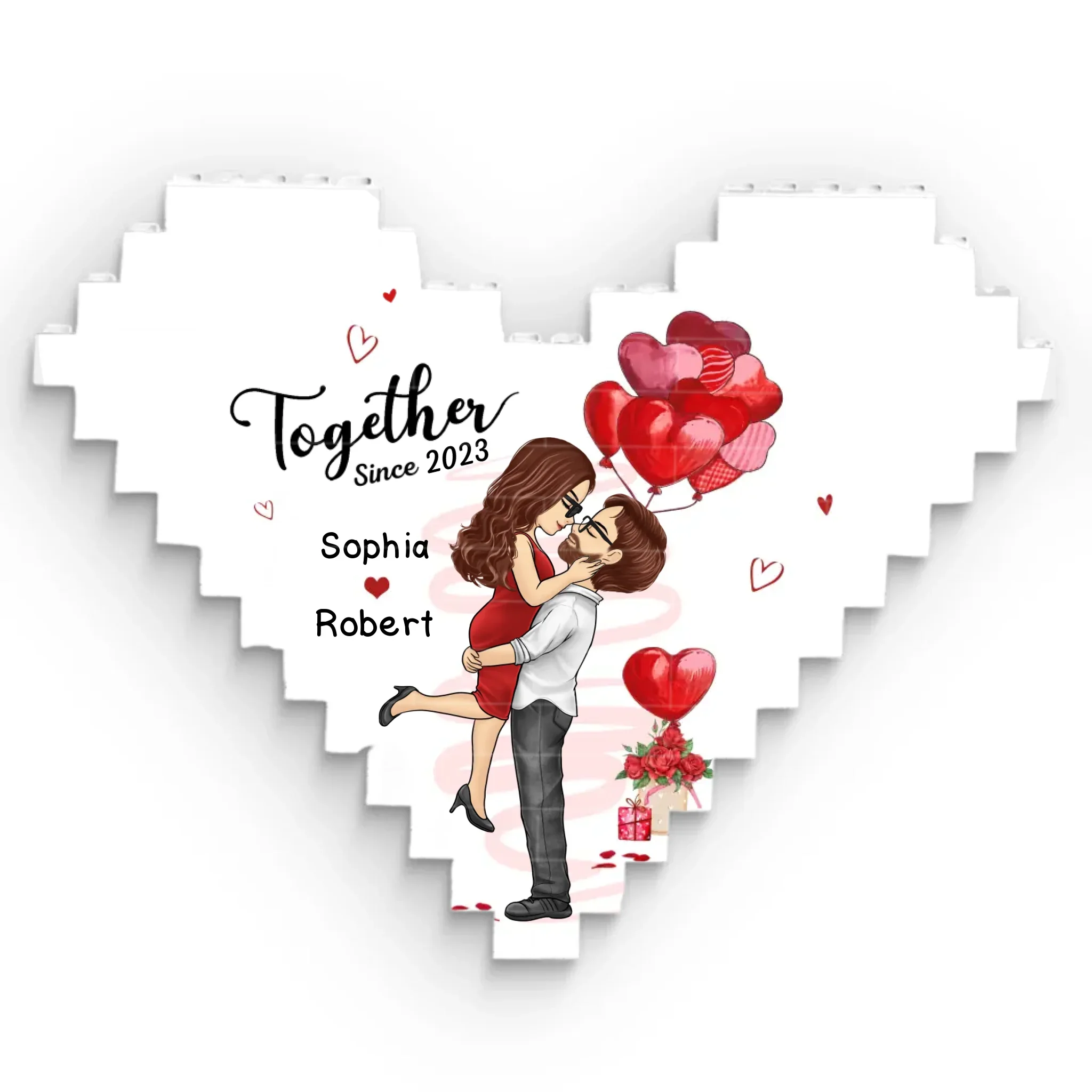 Together Is My Favorite Place To Be - Couple Personalized Custom Heart Shaped Building Brick Blocks - Gift For Husband Wife, Anniversary