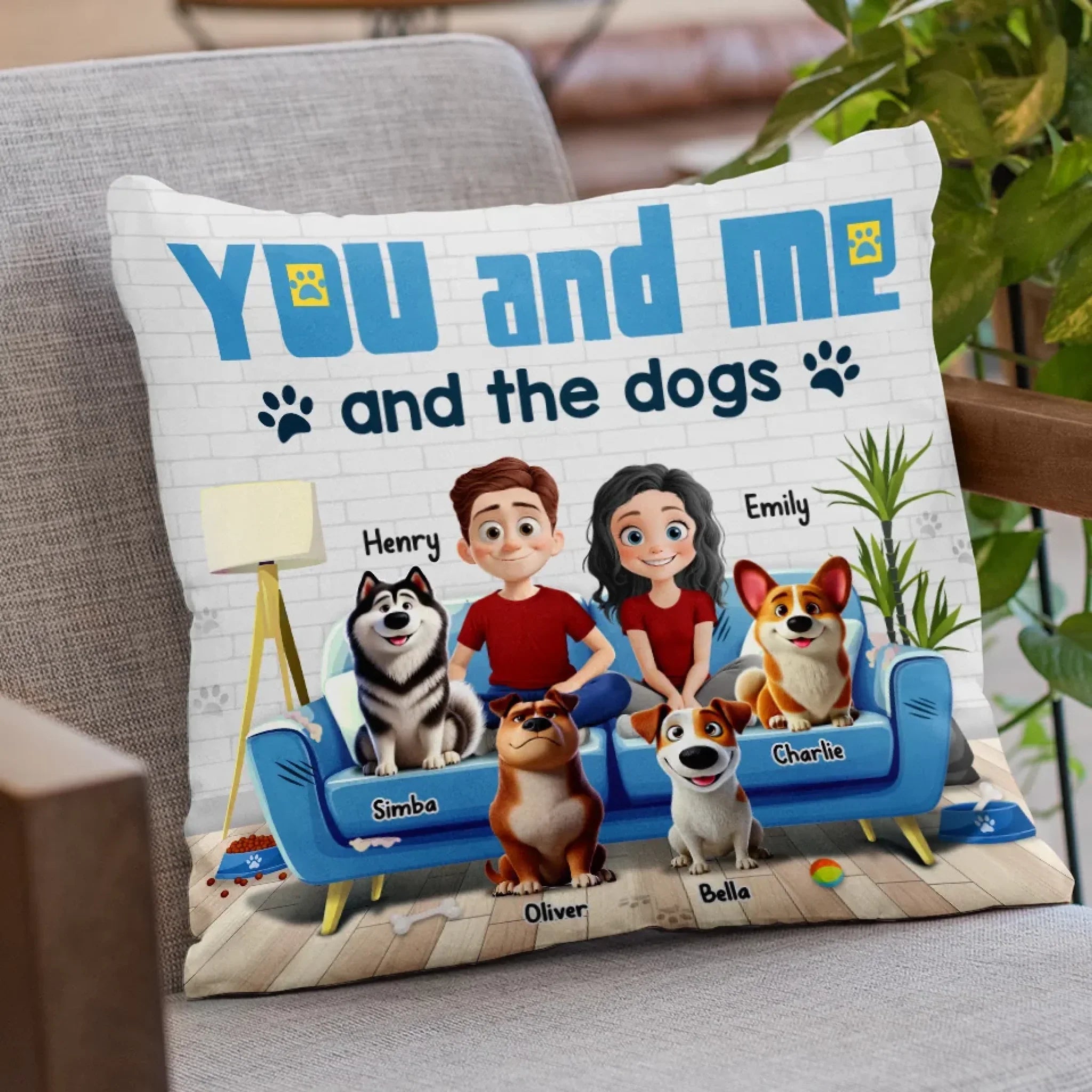 You And Me And The Dog - Couple Personalized Custom Pillow - Gift For Husband Wife, Anniversary, Pet Owners, Pet Lovers