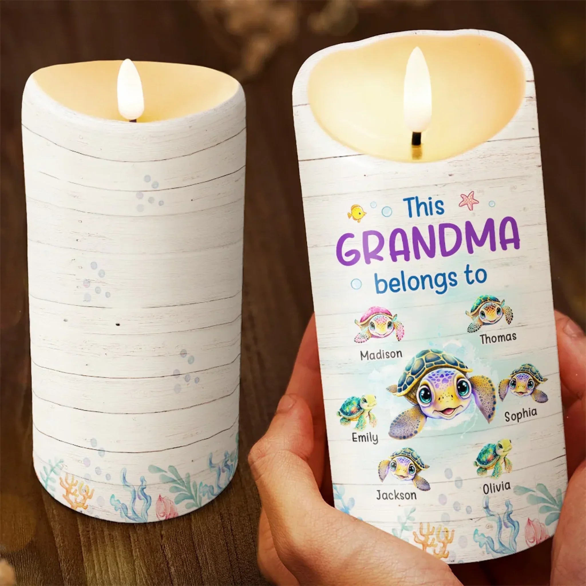 This Grandma Belongs To Grandkids - Family Personalized Custom LED Candle - Gift For Mom, Grandma