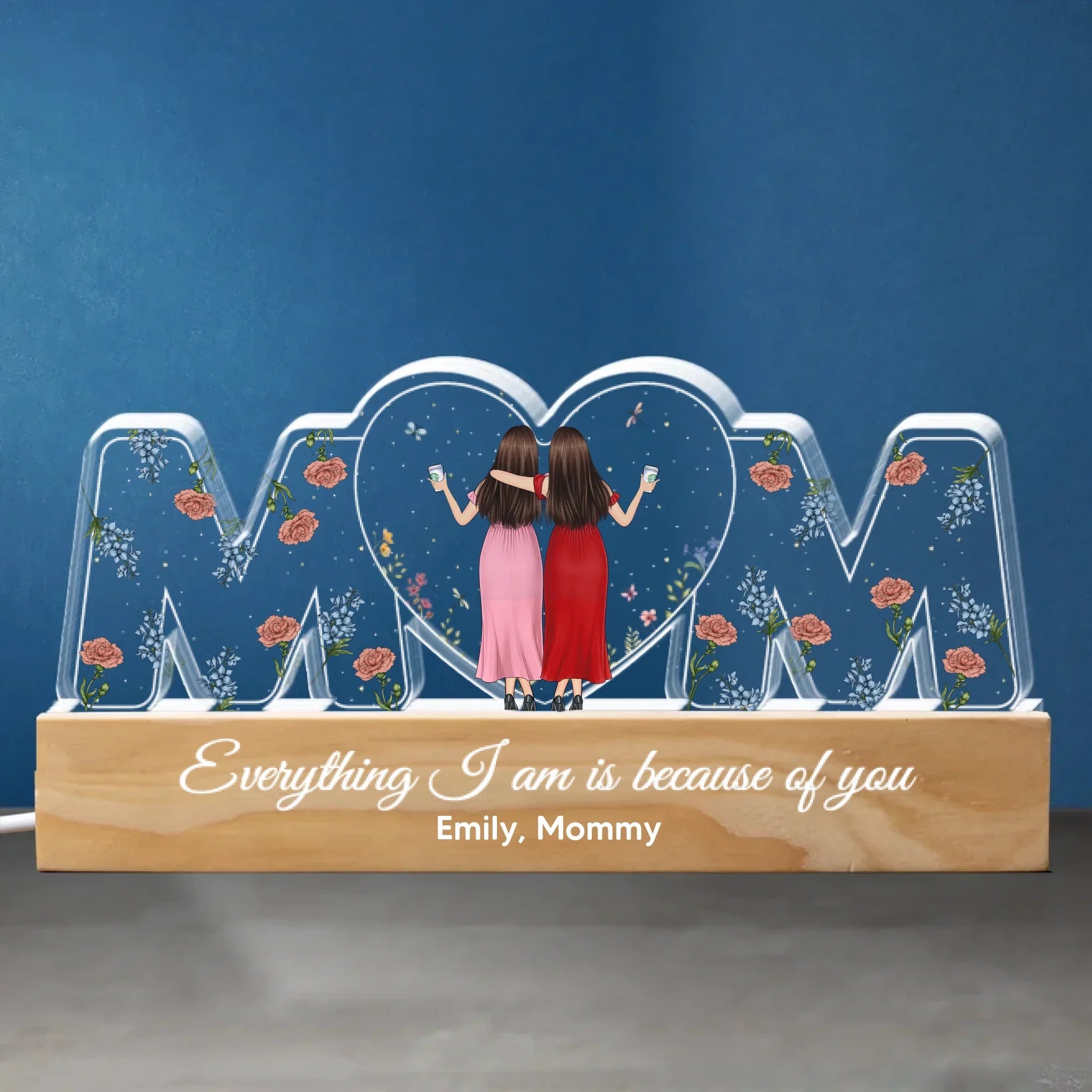 Everything We Are Is Because Of You - Family Personalized Custom Acrylic Block 3D LED Night Light - Gift For Mom, Daughter