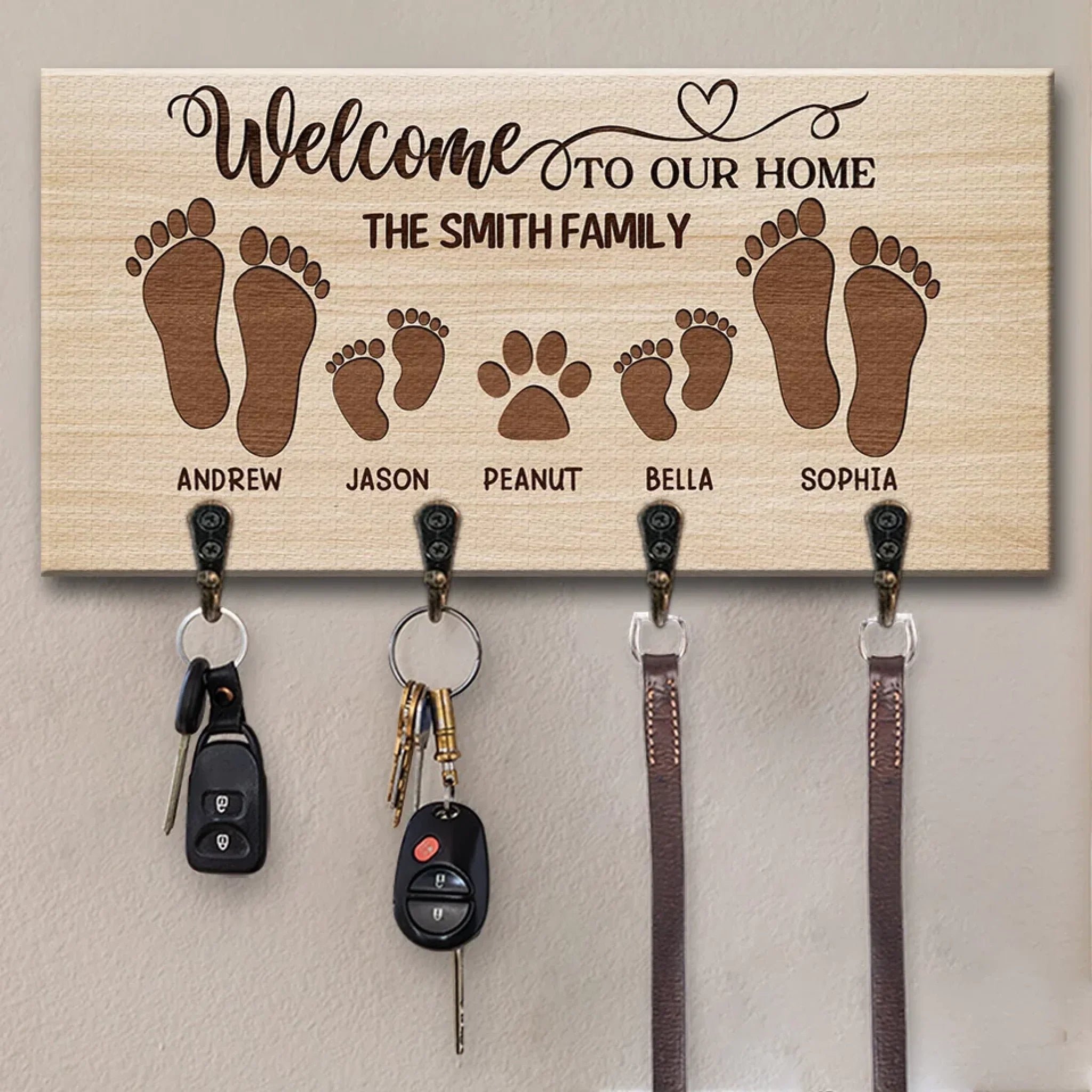 Home Sweet Home, This Is The Place To Find Happiness - Family Personalized Custom Home Decor Key Hanger, Key Holder - House Warming Gift For Family Members