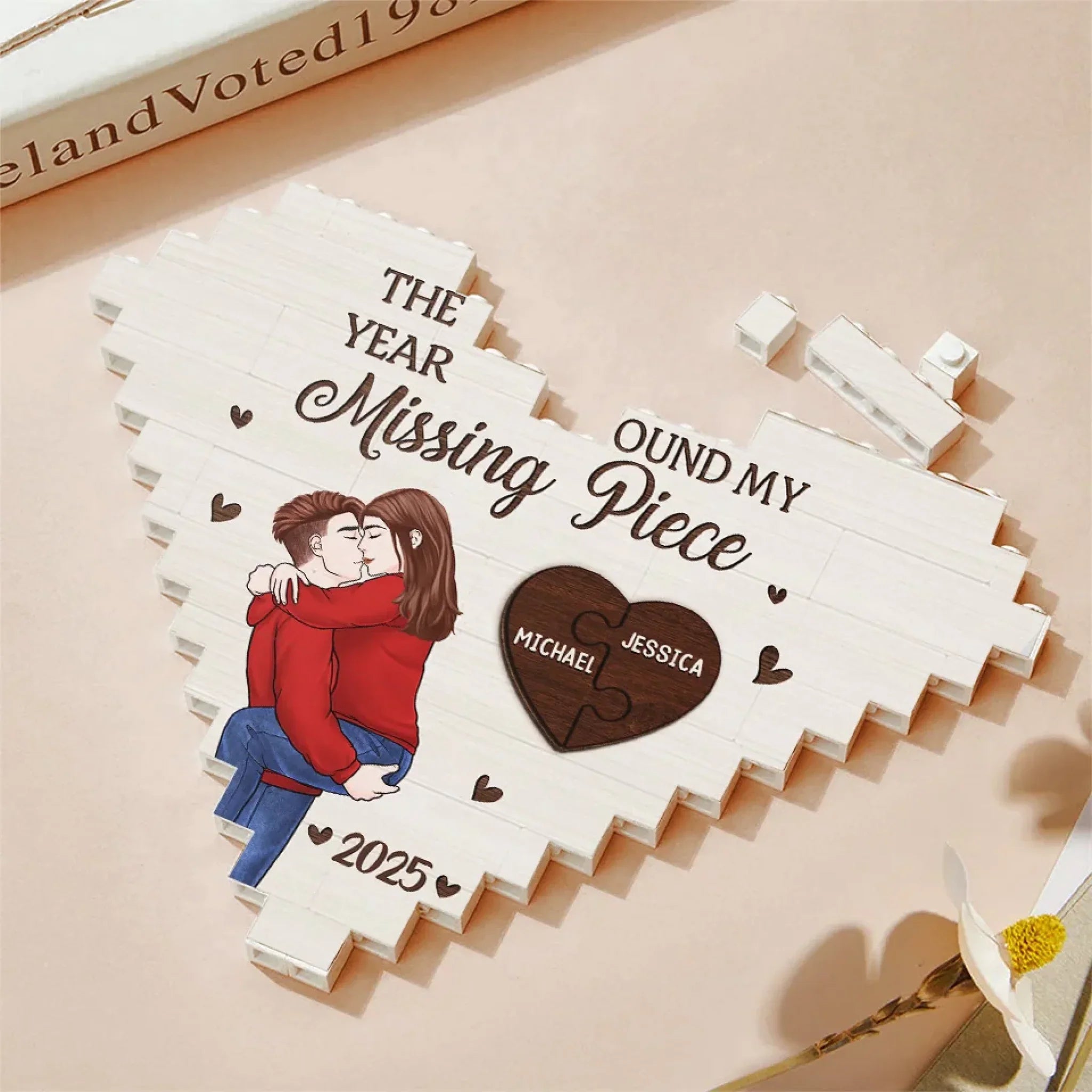 In Your Kiss, I Found My Forever - Couple Personalized Custom Heart Shaped Building Brick Blocks - Gift For Husband Wife, Anniversary
