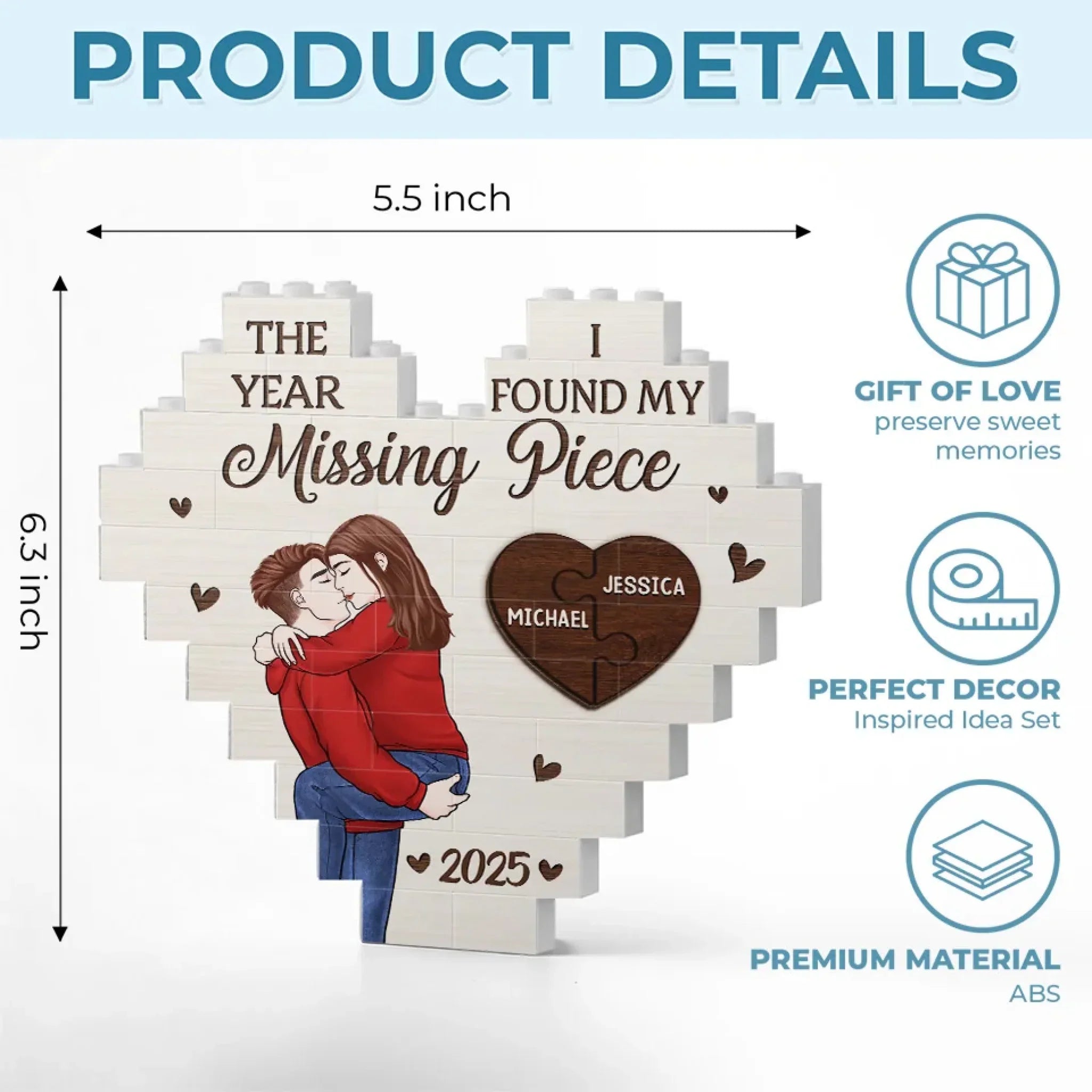 In Your Kiss, I Found My Forever - Couple Personalized Custom Heart Shaped Building Brick Blocks - Gift For Husband Wife, Anniversary