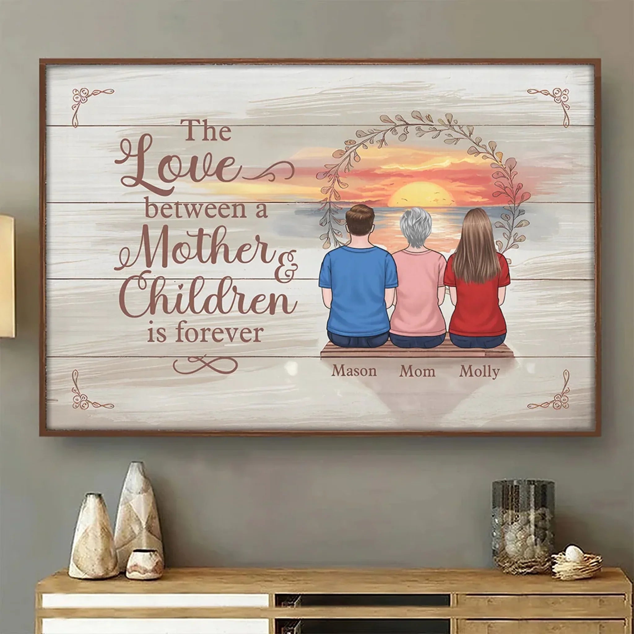 The Love Between A Mother And Children Is Forever - Family Personalized Custom Horizontal Poster - Gift For Mom