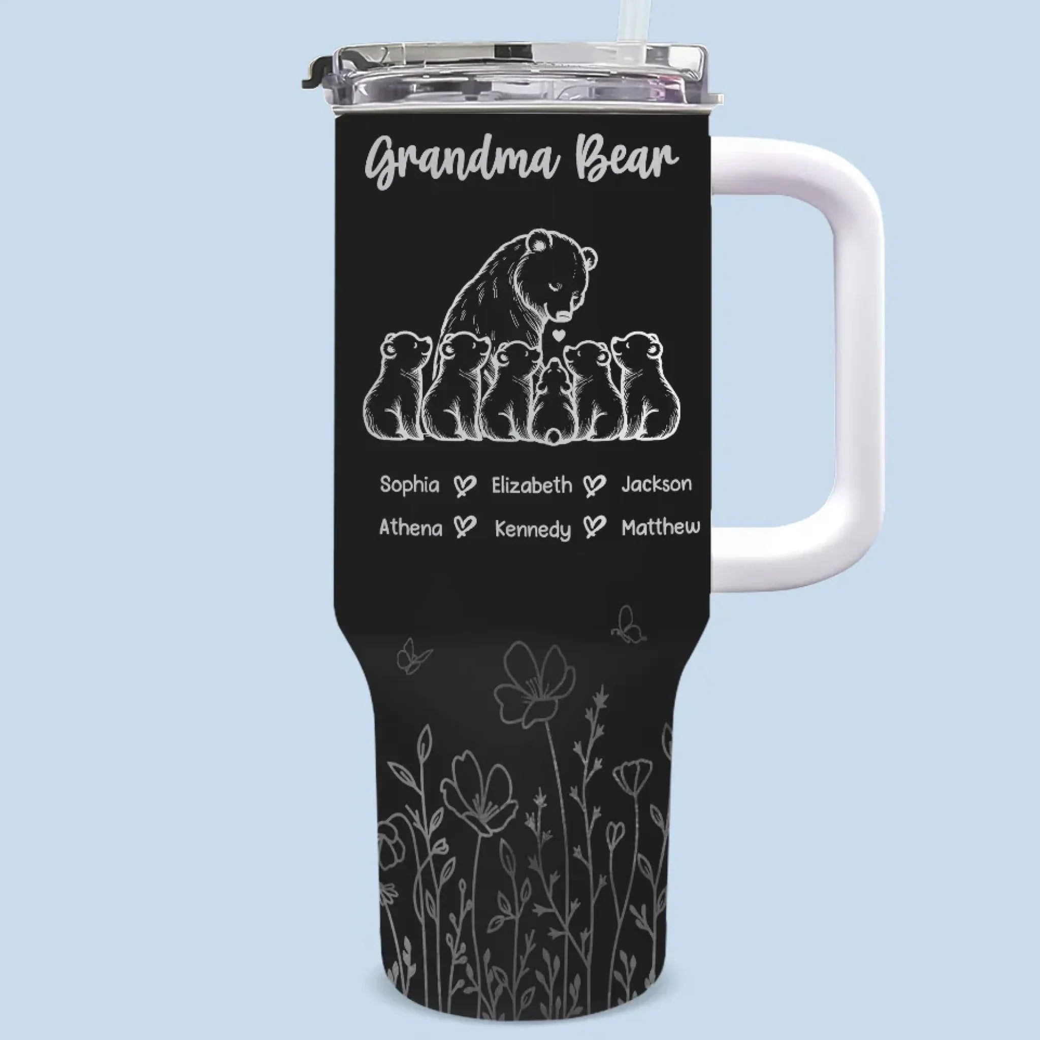 A Grandma's Love Is Eternal And Unconditional - Family Personalized Custom 40 Oz Stainless Steel Tumbler With Handle - Gift For Mom, Grandma