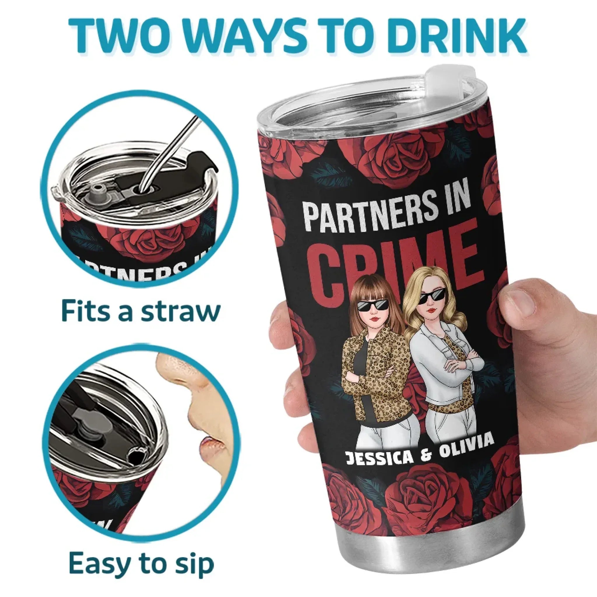 Best Partners In Crime - Bestie Personalized Custom Tumbler - Gift For Best Friends, BFF, Sisters