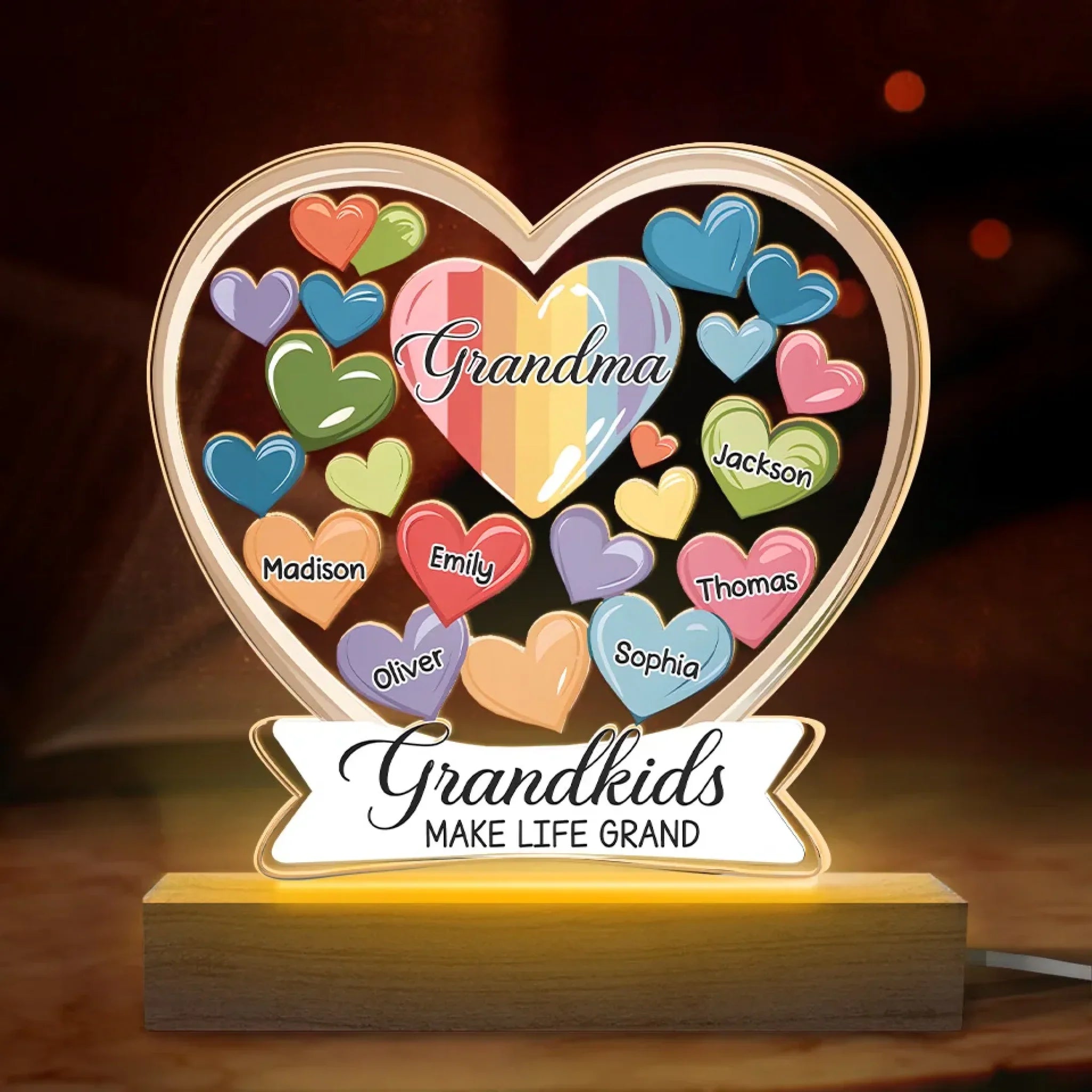 Forever In Grandmother's Heart - Family Personalized Custom Shaped 3D LED Light - Gift For Grandma, Grandpa, Grandkid