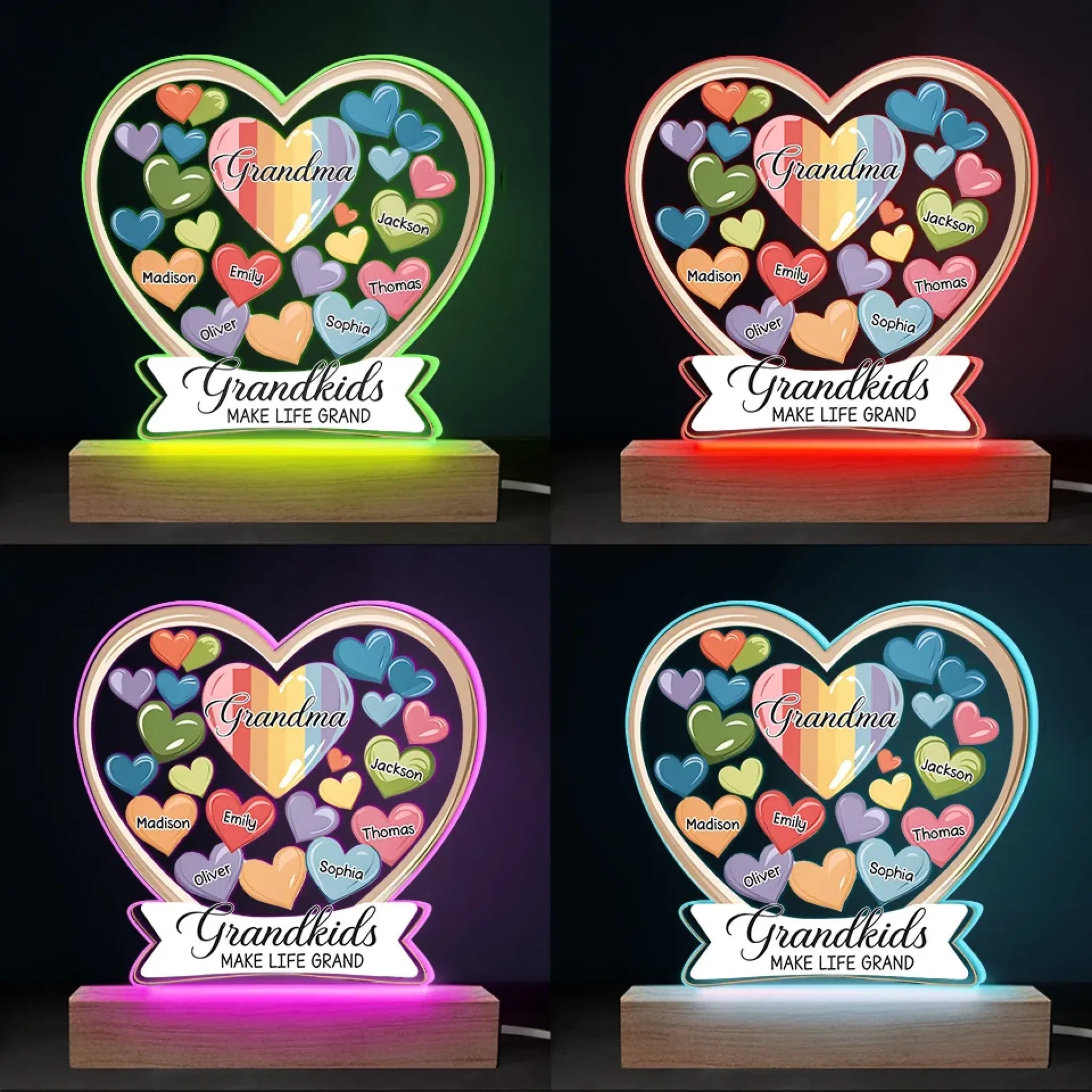 Forever In Grandmother's Heart - Family Personalized Custom Shaped 3D LED Light - Gift For Grandma, Grandpa, Grandkid