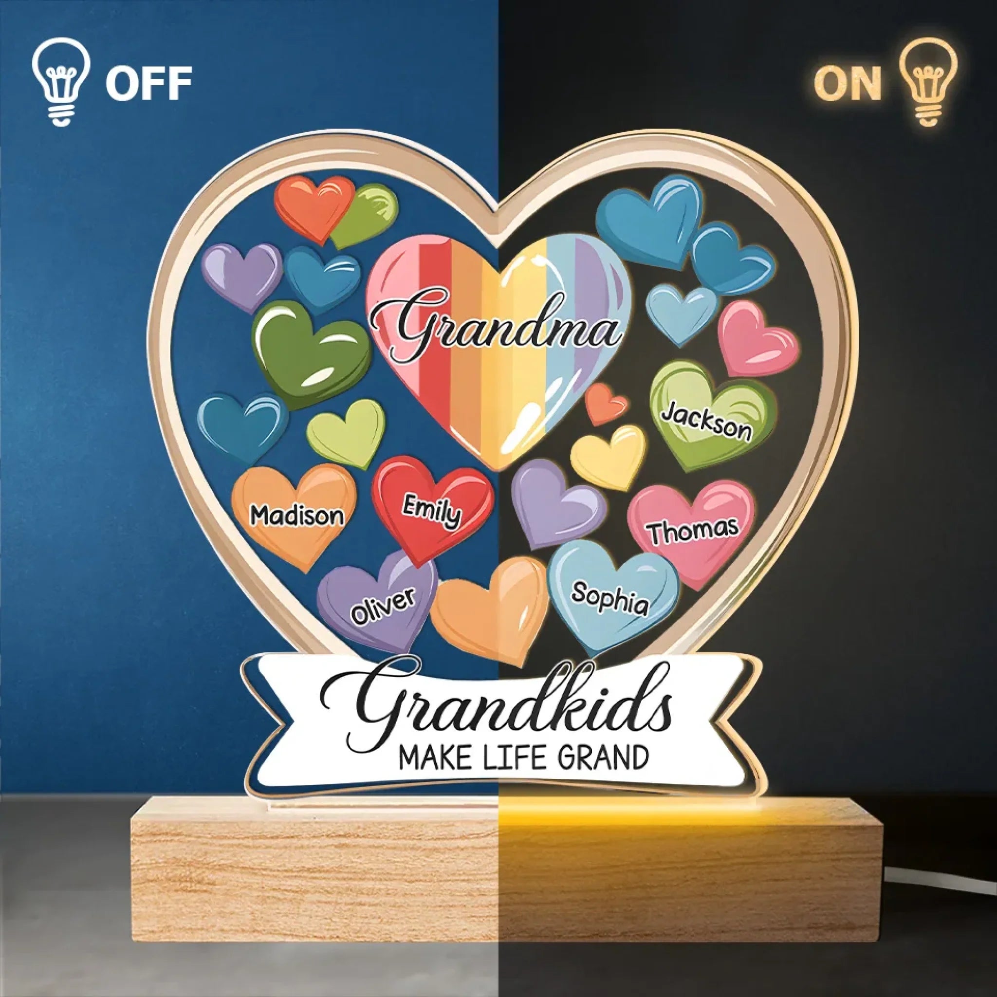 Forever In Grandmother's Heart - Family Personalized Custom Shaped 3D LED Light - Gift For Grandma, Grandpa, Grandkid