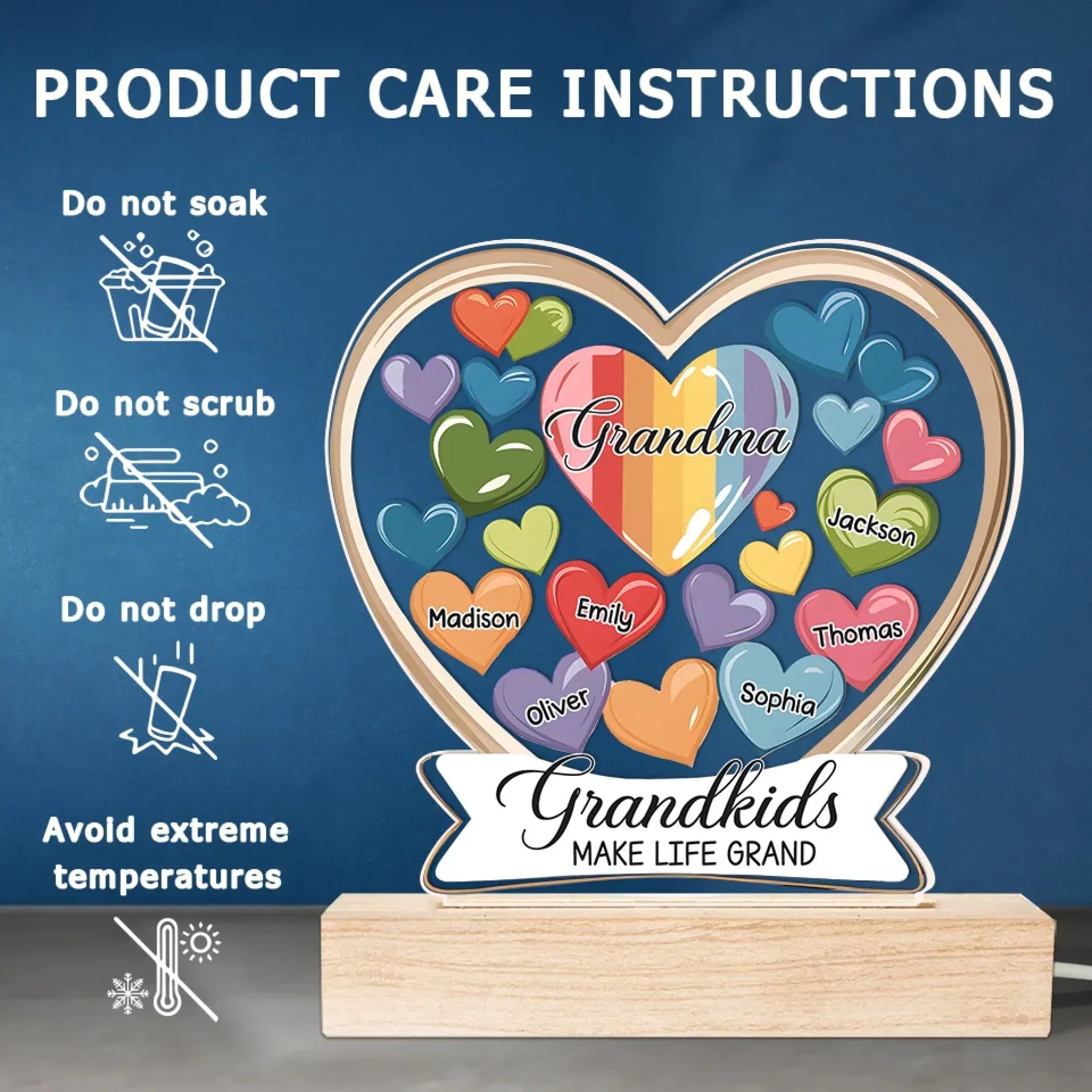 Forever In Grandmother's Heart - Family Personalized Custom Shaped 3D LED Light - Gift For Grandma, Grandpa, Grandkid