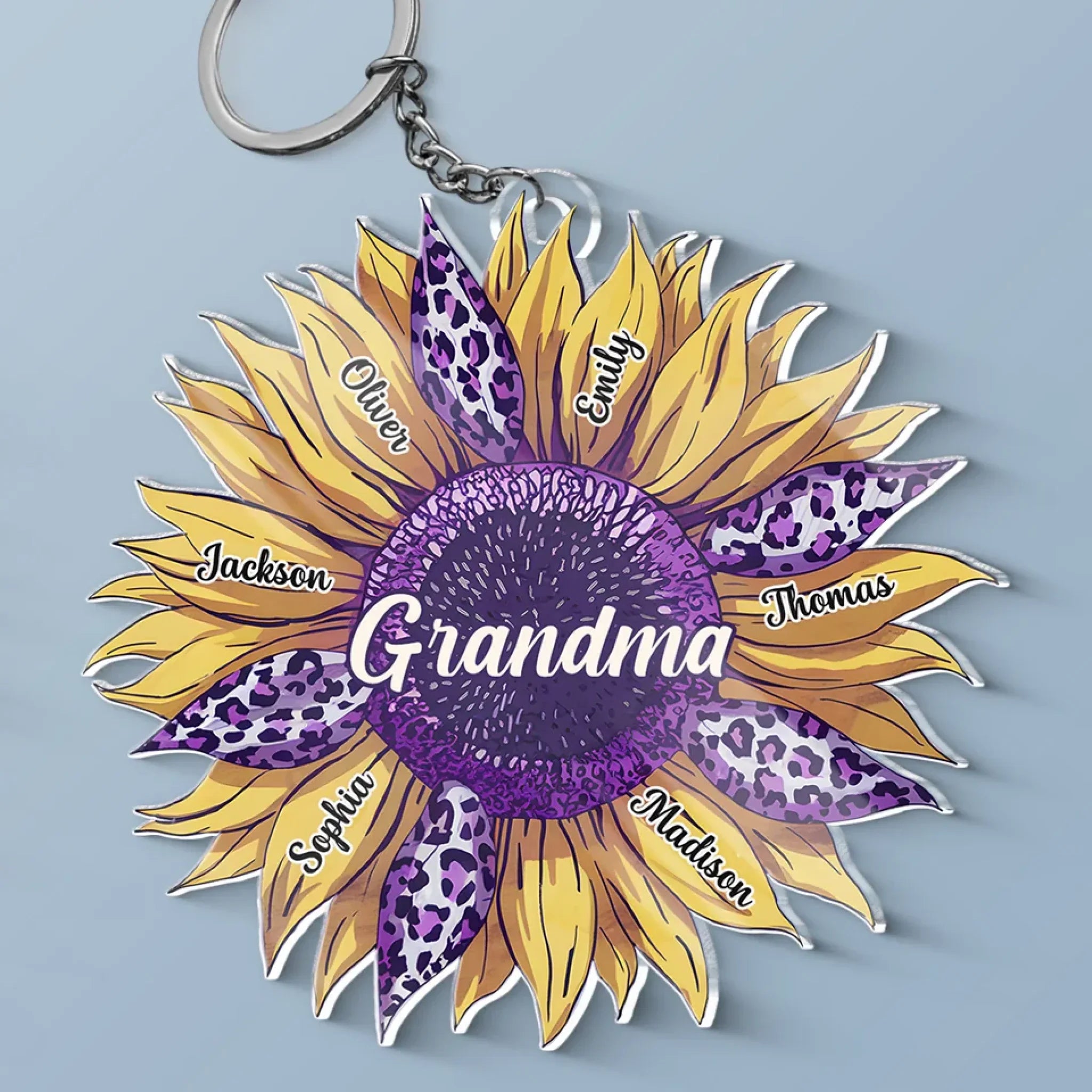 Grandmas Fill Our Hearts With Love - Family Personalized Custom Shaped Acrylic Keychain - Gift For Mom, Grandma