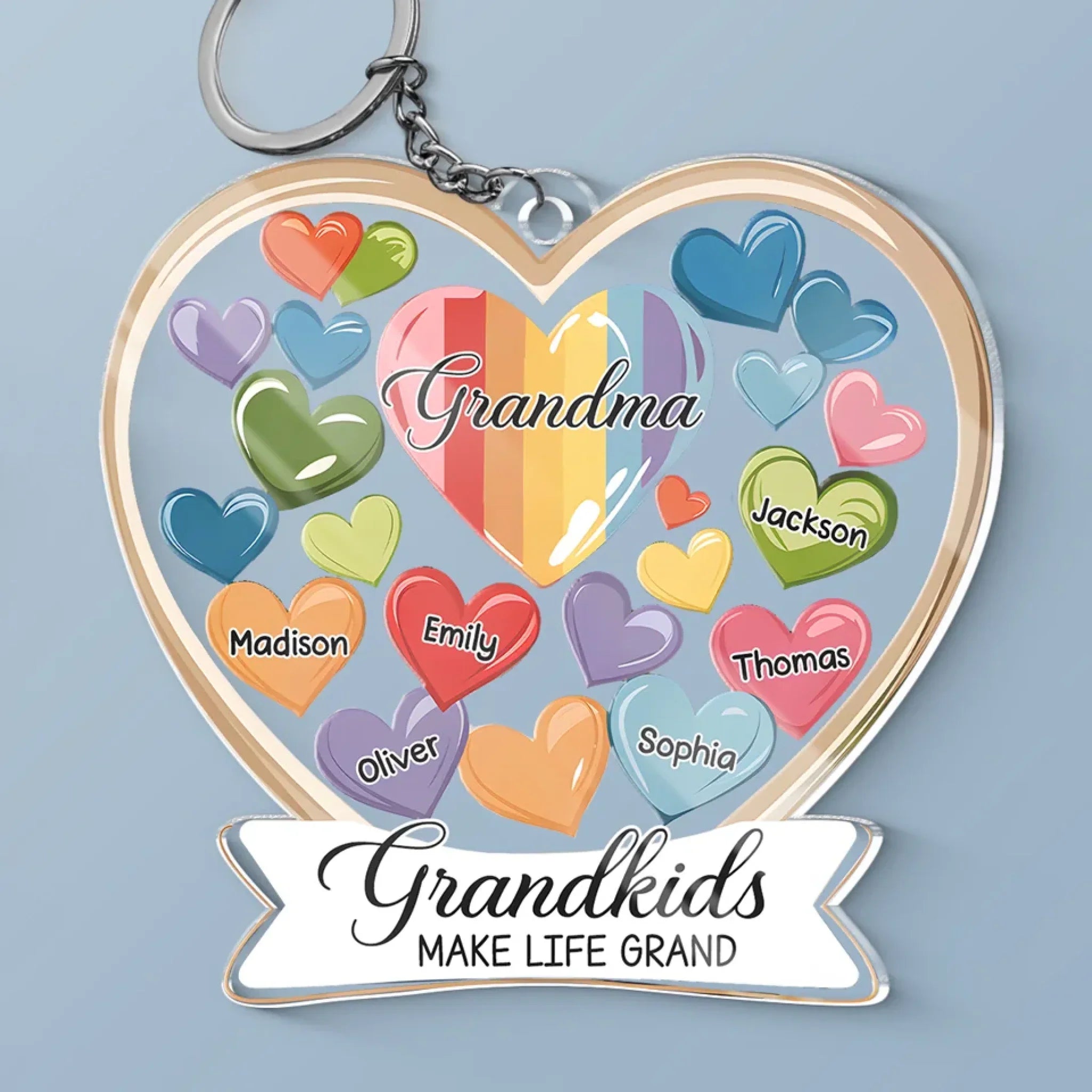 Grandkids Make Life Grand - Family Personalized Custom Shaped Acrylic Keychain - Gift For Grandma, Grandpa, Grandkid