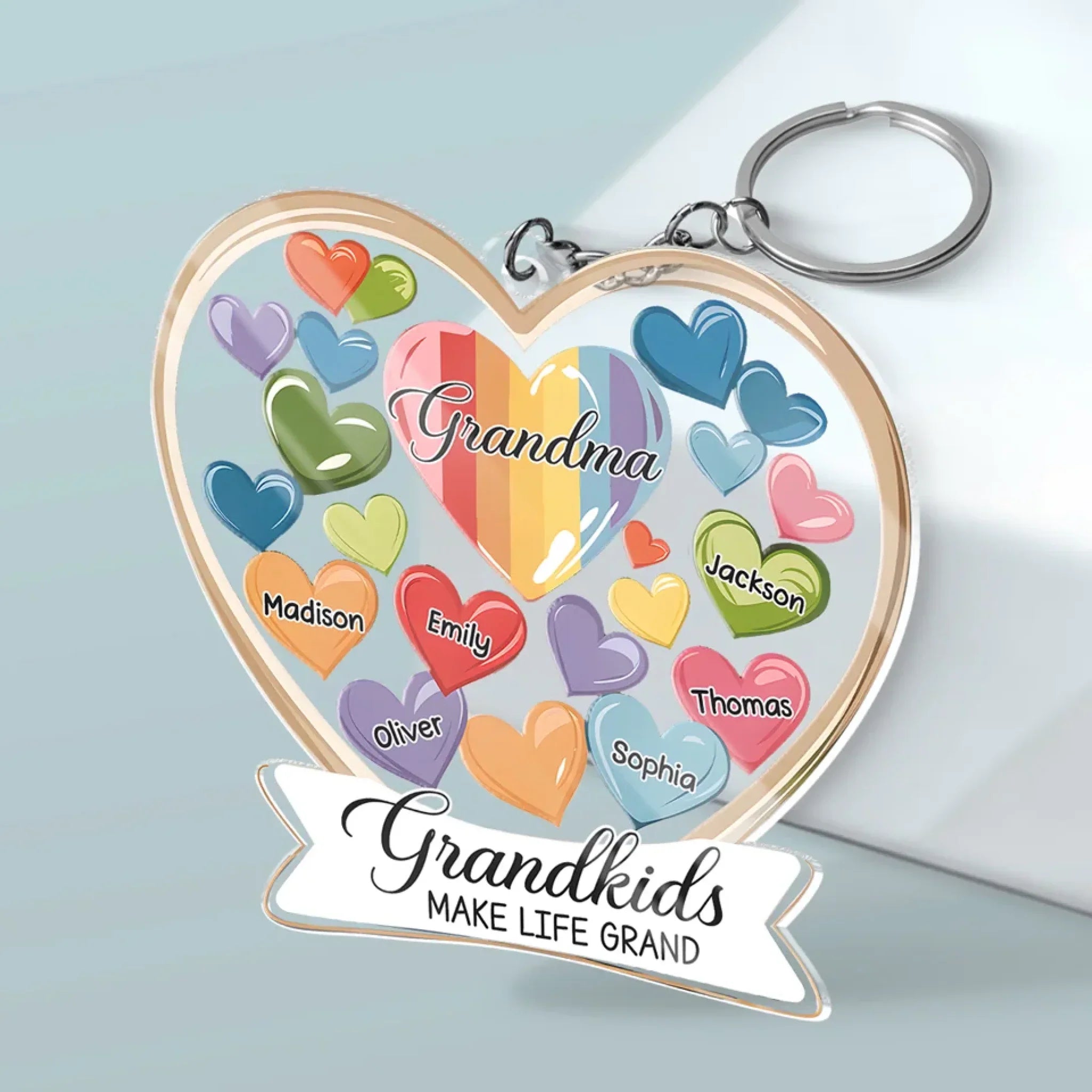 Grandkids Make Life Grand - Family Personalized Custom Shaped Acrylic Keychain - Gift For Grandma, Grandpa, Grandkid