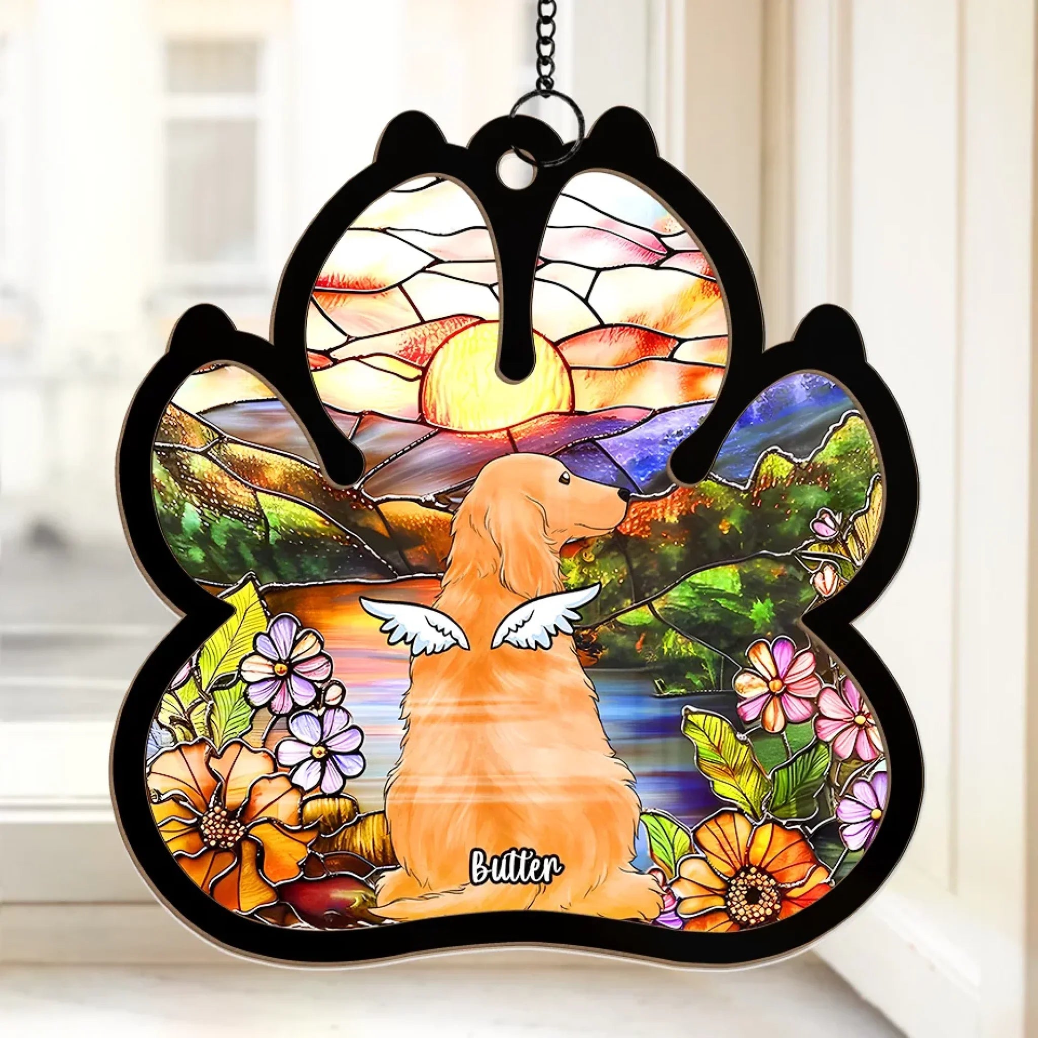 Heaven Gained A Furry Angel - Memorial Personalized Window Hanging Suncatcher Ornament - Sympathy Gift For Pet Owners, Pet Lovers
