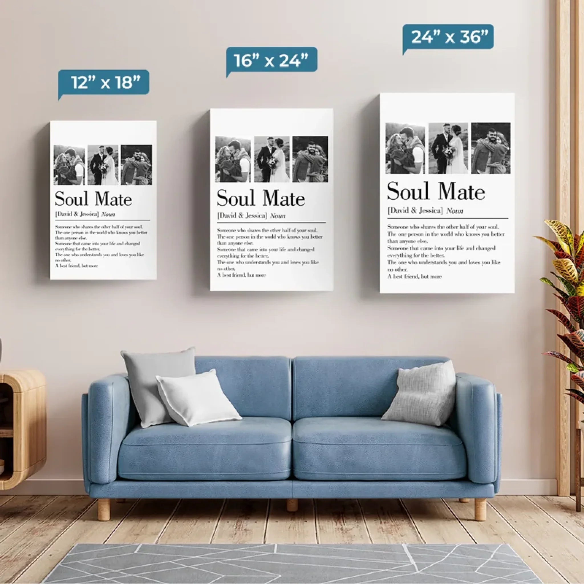 Custom Photo Soulmates, Always - Couple Personalized Custom Vertical Canvas - Gift For Husband Wife, Anniversary
