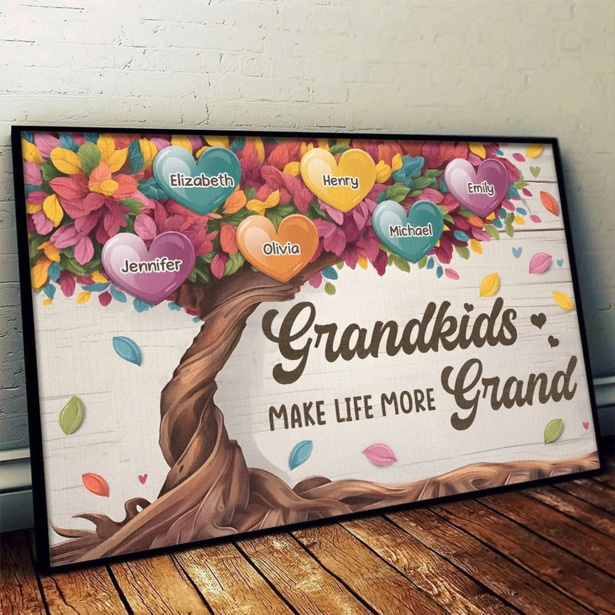 Grandkids Fill A Place In Your Heart - Family Personalized Custom Horizontal Poster - Gift For Grandma, Grandpa, Grandkid