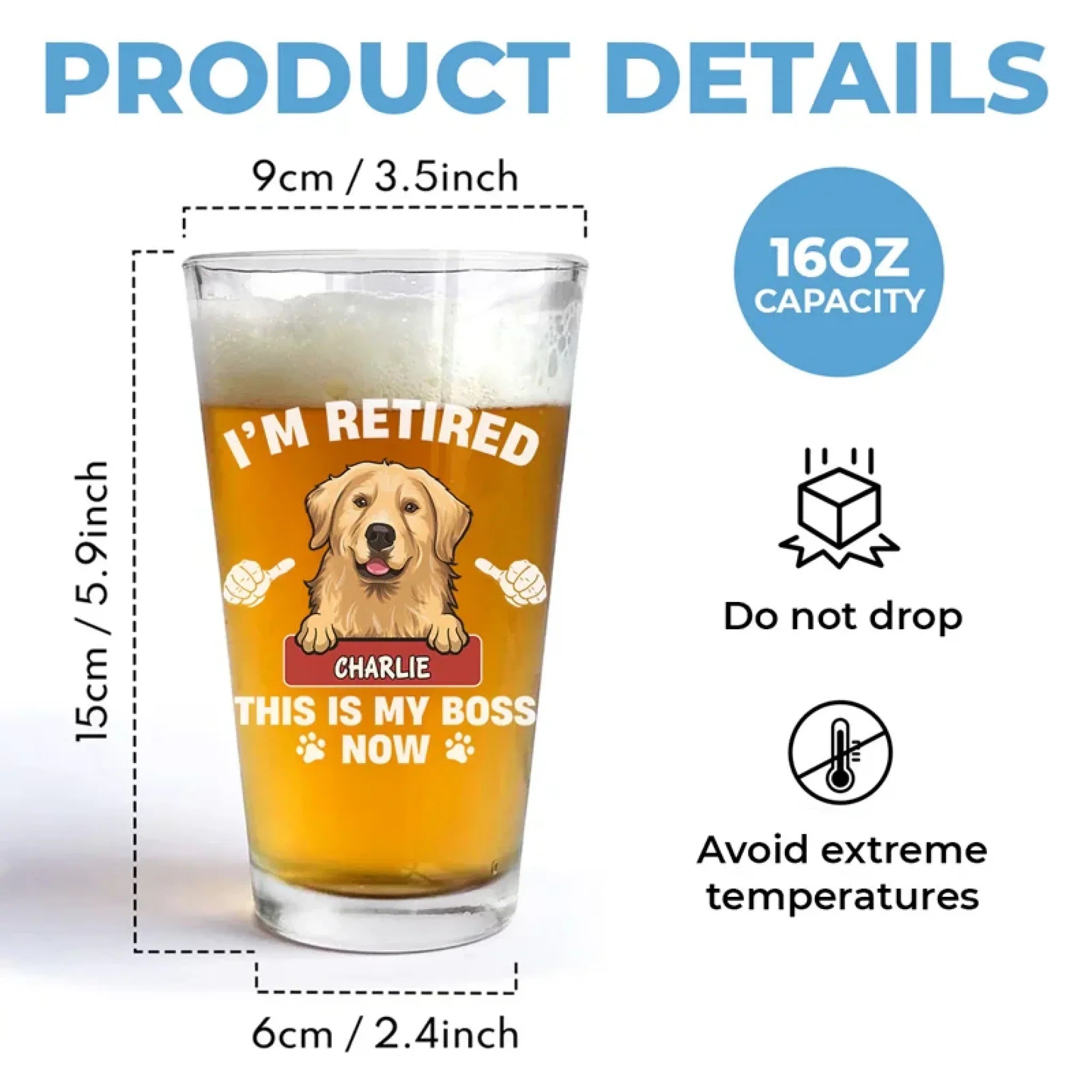 I'm Retired - Dog & Cat Personalized Custom Beer Glass - Appreciation, Retirement Gift For Coworkers, Work Friends, Colleagues, Pet Owners, Pet Lovers