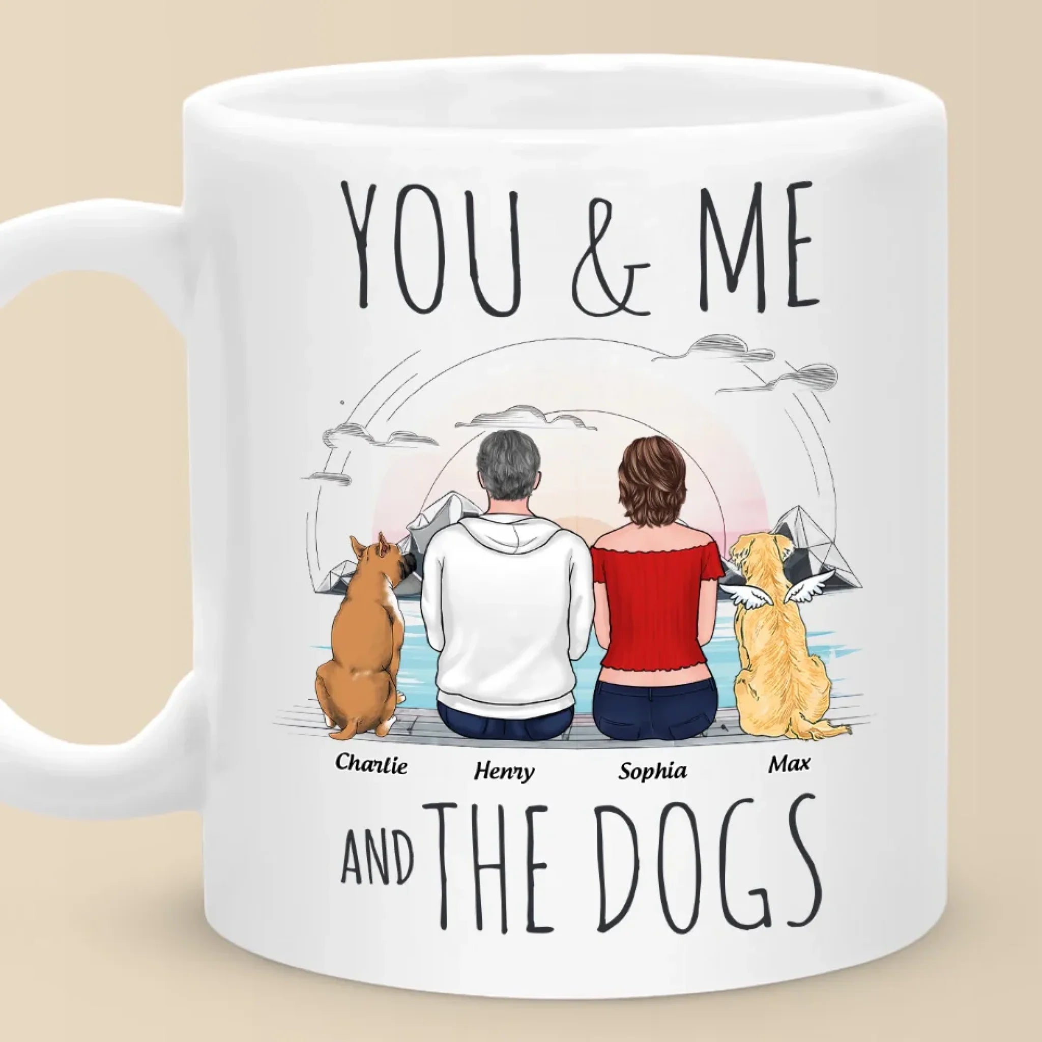 Together With Our Pups - Couple Personalized Custom Mug - Gift For Husband Wife, Anniversary, Pet Owners, Pet Lovers