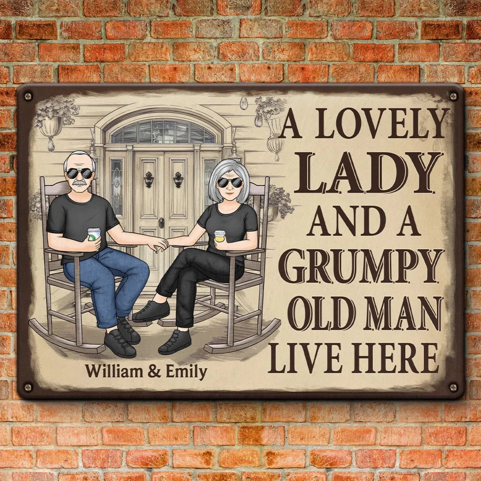 This House Has A Sweet Lady And A Grumpy Man - Couple Personalized Custom Home Decor Metal Sign - House Warming Gift For Husband Wife, Anniversary