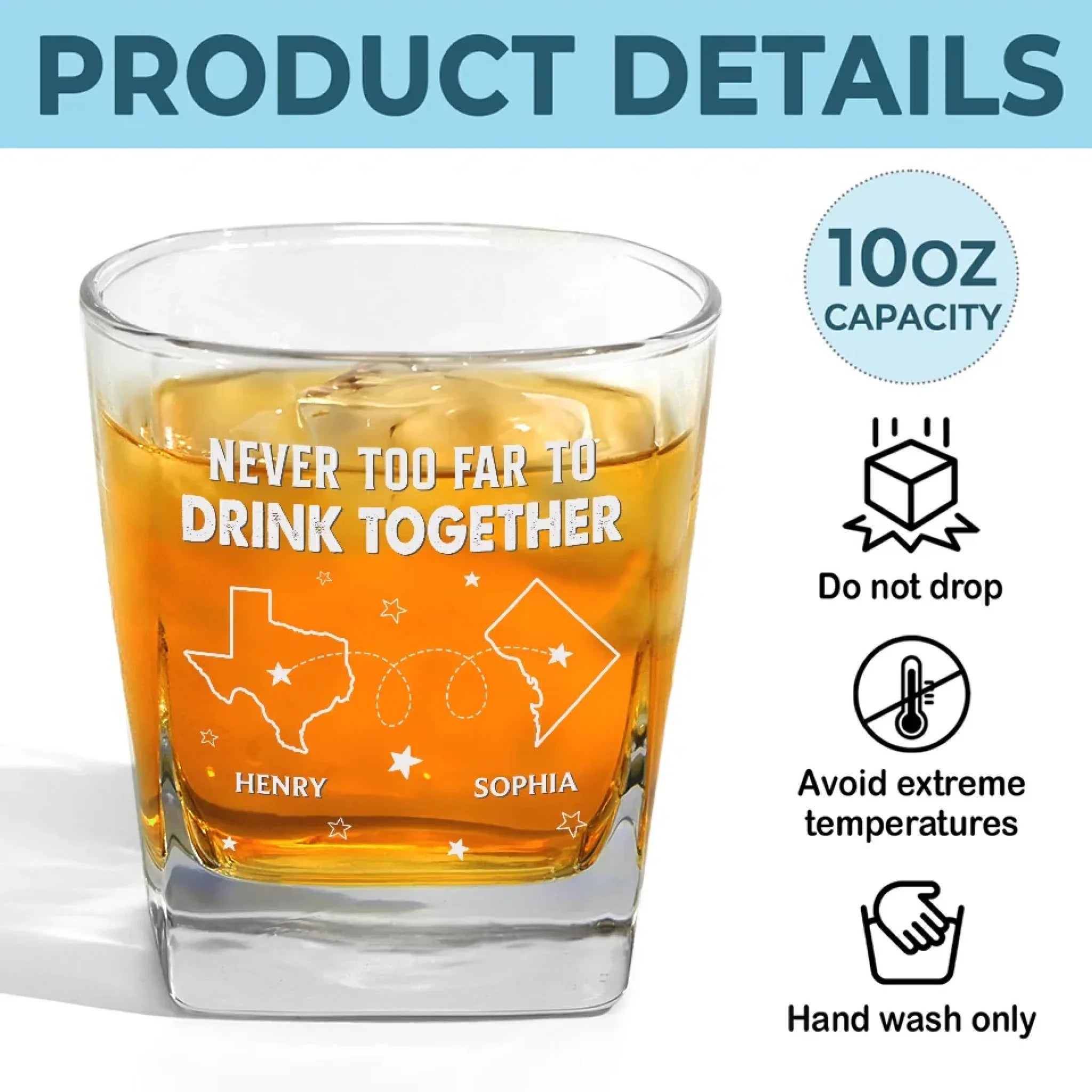 Miles Can't Break Family Ties - Family Personalized Custom Square Whiskey Glass - Gift For Family Members
