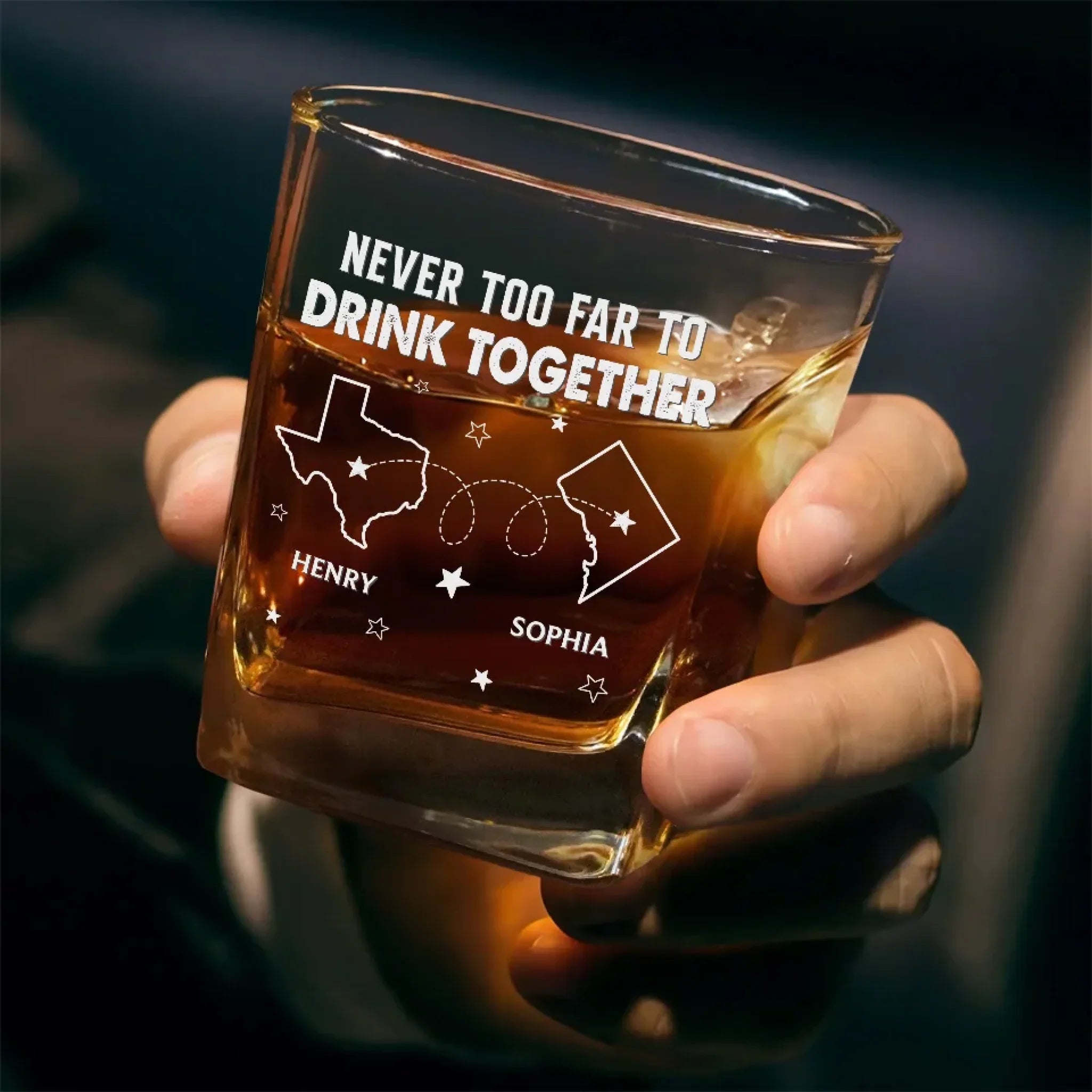 Miles Can't Break Family Ties - Family Personalized Custom Square Whiskey Glass - Gift For Family Members