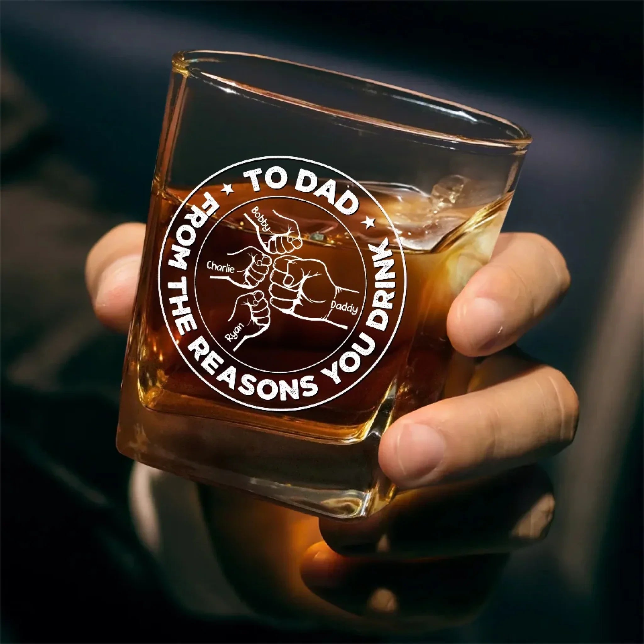 From The Reason You Drink - Family Personalized Custom Square Whiskey Glass - Gift For Family Members