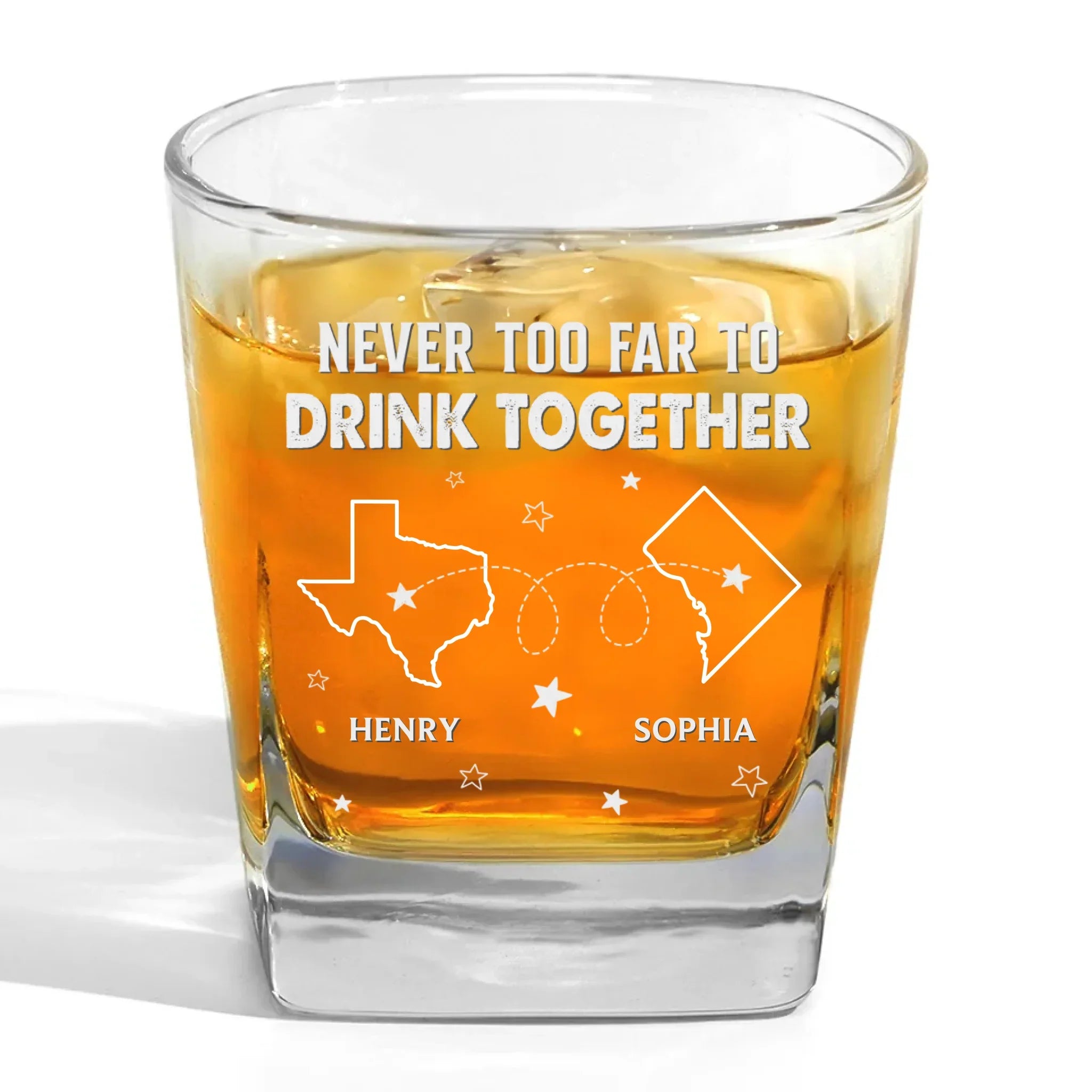 Miles Can't Break Family Ties - Family Personalized Custom Square Whiskey Glass - Gift For Family Members