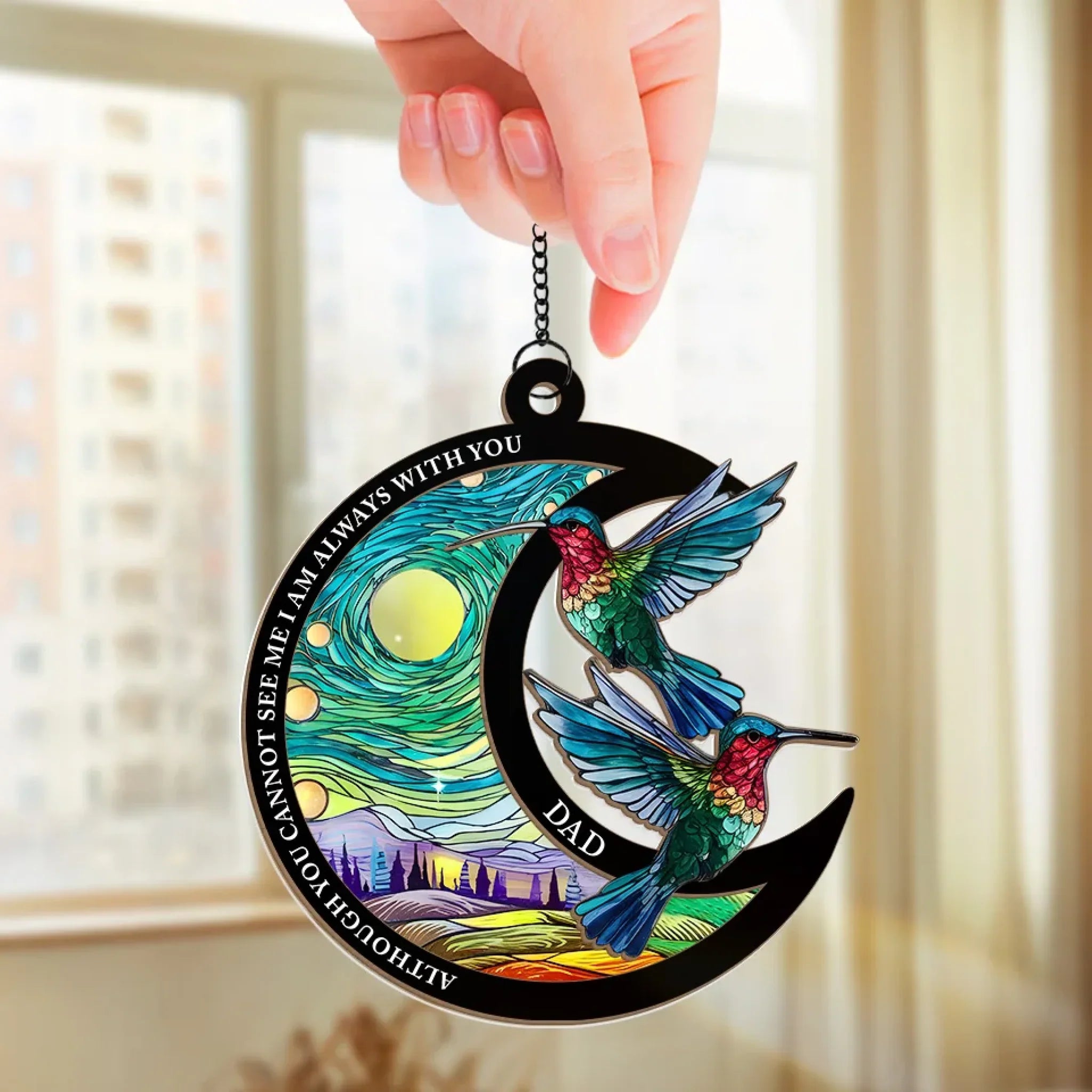 Always With Us In Spirit - Memorial Personalized Window Hanging Suncatcher Ornament - Sympathy Gift For Family Members