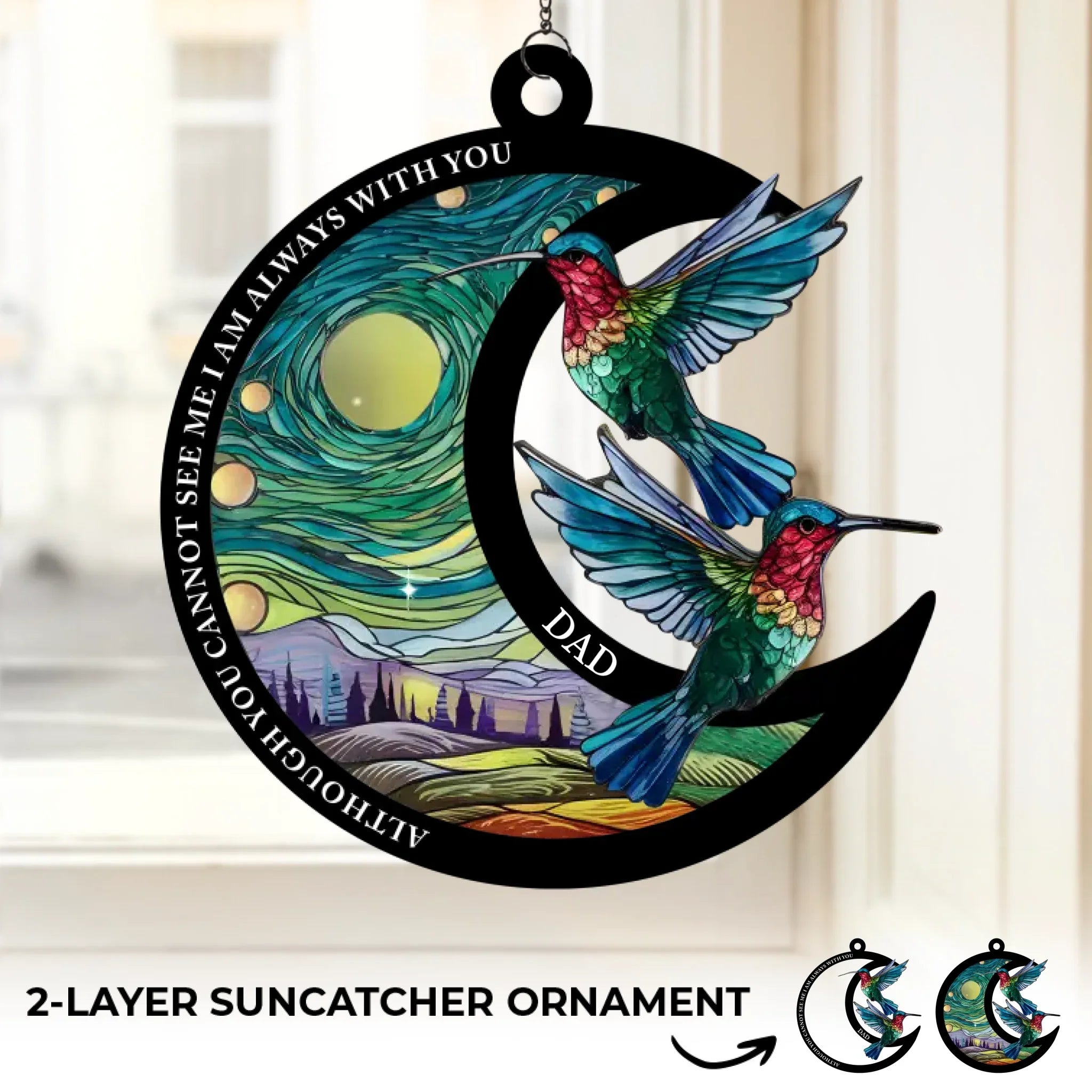 Always With Us In Spirit - Memorial Personalized Window Hanging Suncatcher Ornament - Sympathy Gift For Family Members