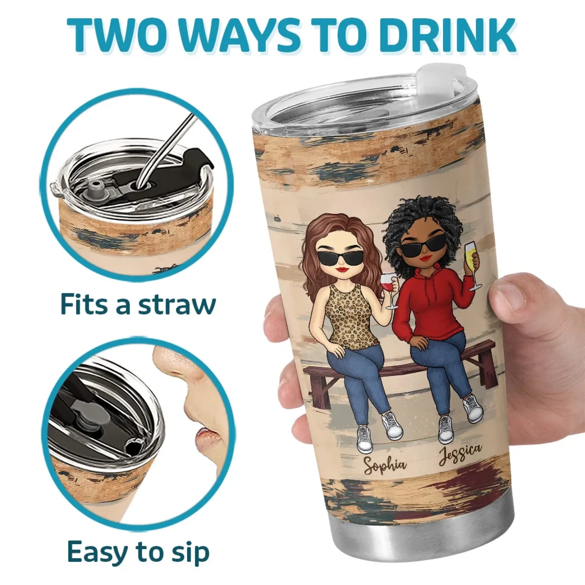 We’re Sisters Connected By Heart - Bestie Personalized Custom Tumbler - Gift For Best Friends, BFF, Sisters