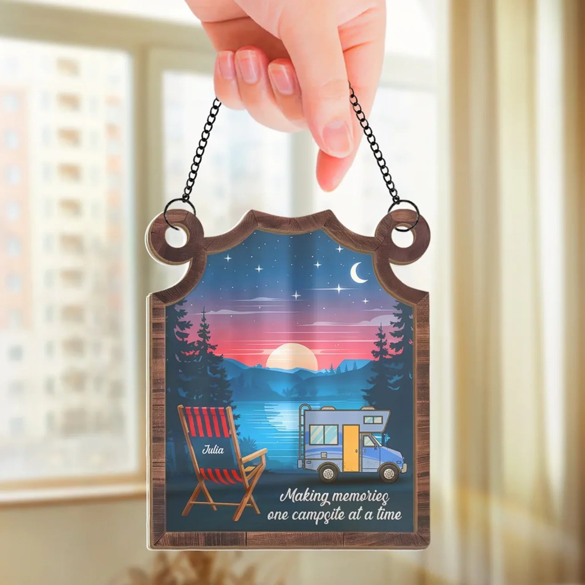 Camp More, Worry Less - Family Personalized Window Hanging Suncatcher - Gift For Yourself, Best Friends, Siblings, Family Members