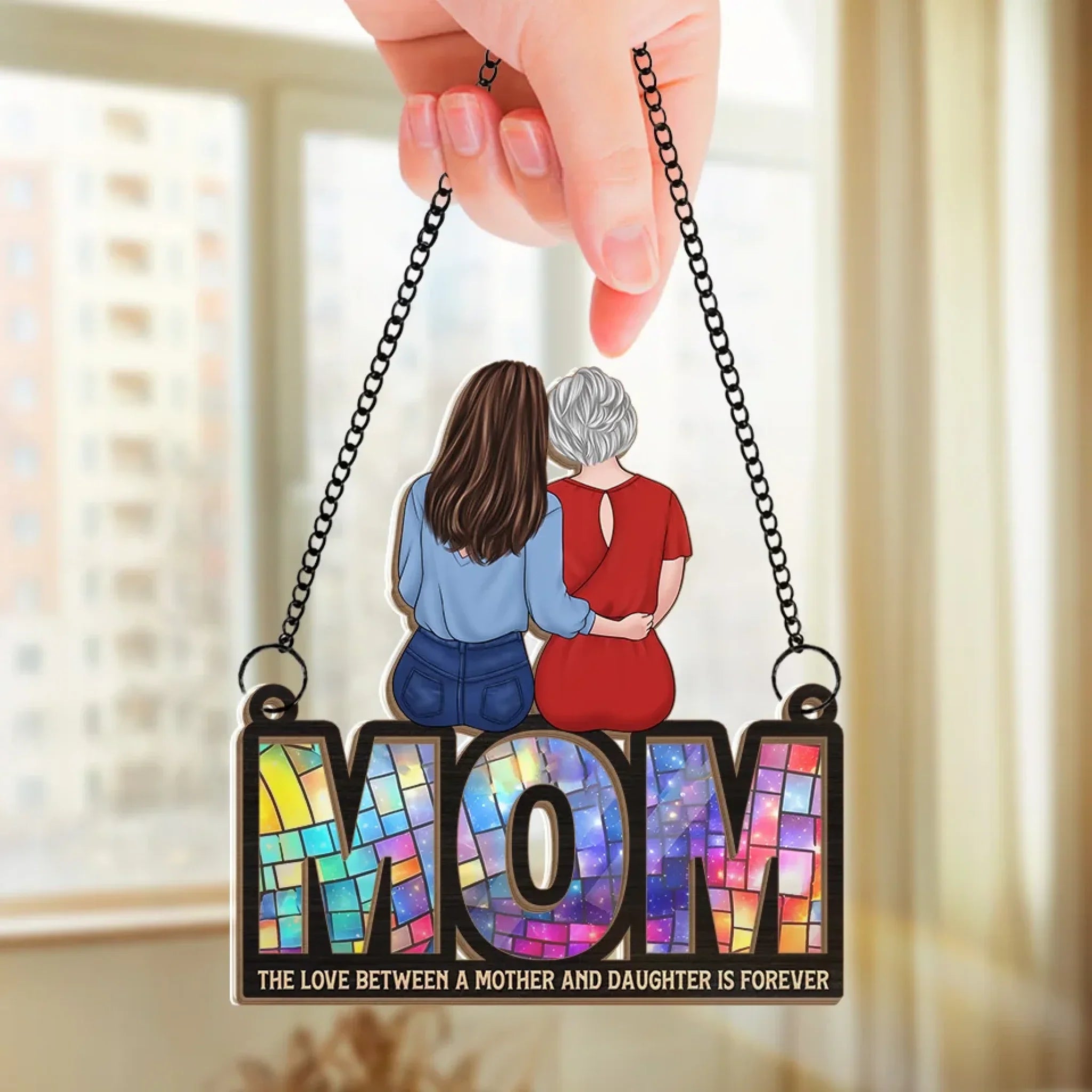 The Love Between Us Is Forever - Family Personalized Window Hanging Suncatcher - Gift For Mom