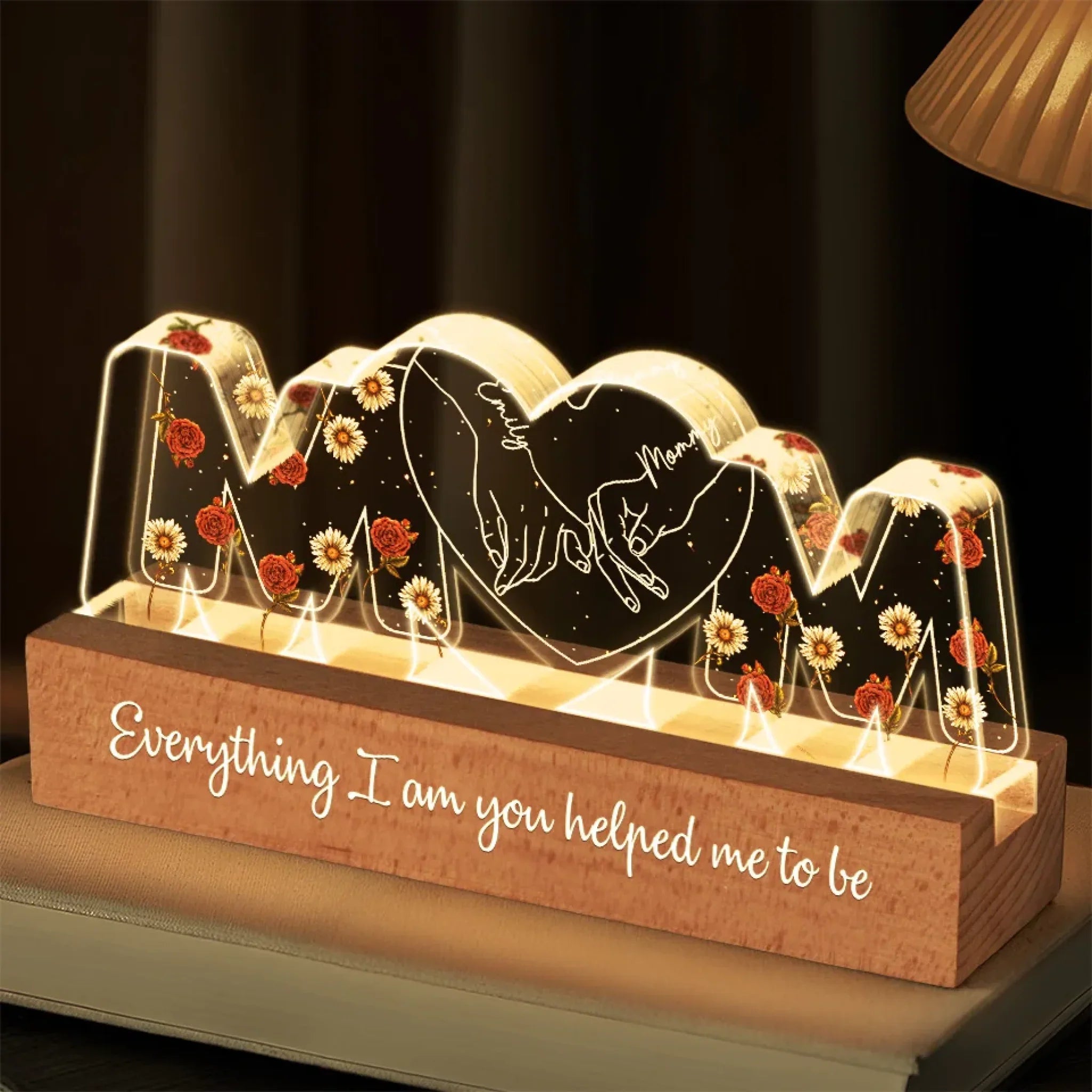 Let Her Know Her Love Lights Up Your Life - Family Personalized Custom Acrylic Block 3D LED Night Light - Gift For Mom, Daughter