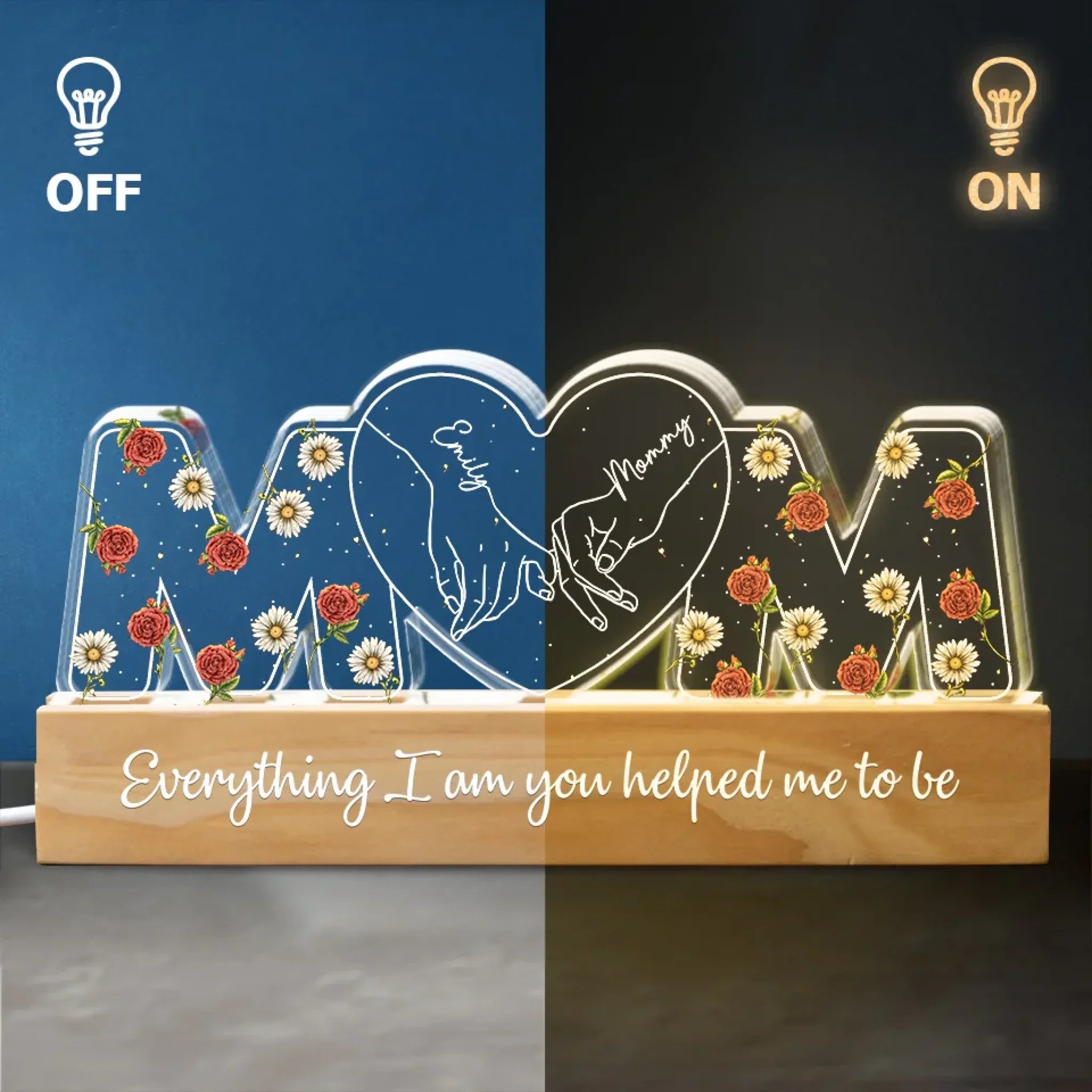 Let Her Know Her Love Lights Up Your Life - Family Personalized Custom Acrylic Block 3D LED Night Light - Gift For Mom, Daughter