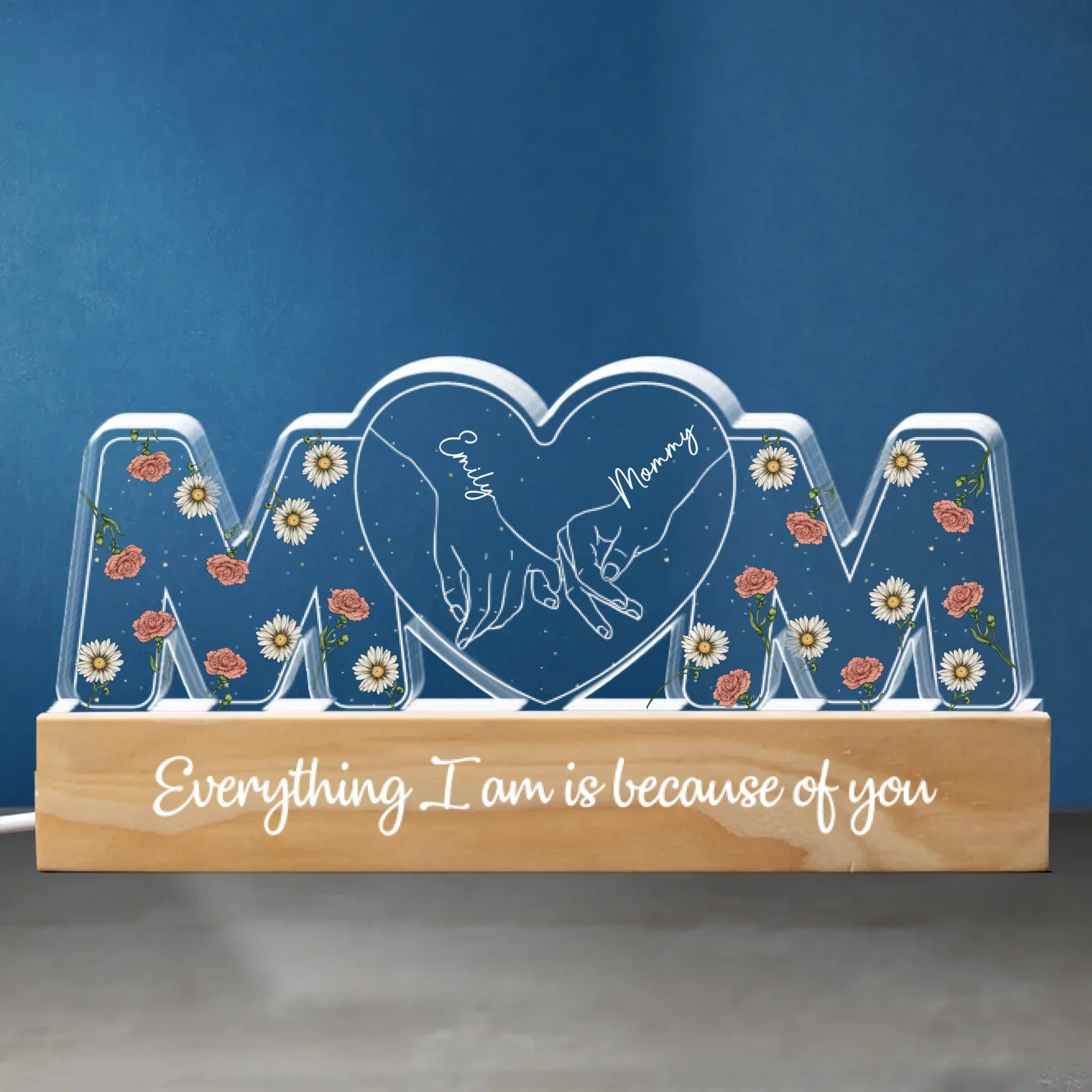 Let Her Know Her Love Lights Up Your Life - Family Personalized Custom Acrylic Block 3D LED Night Light - Gift For Mom, Daughter