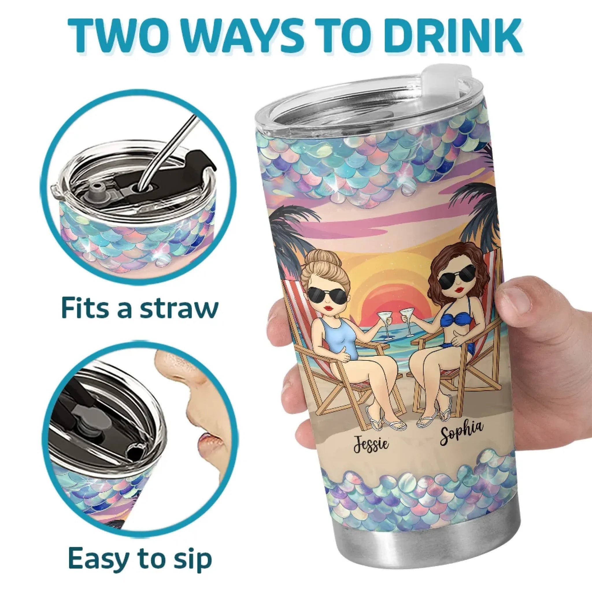 Waves, Wine, And My Partner In Crime - Bestie Personalized Custom Tumbler - Gift For Best Friends, BFF, Sisters