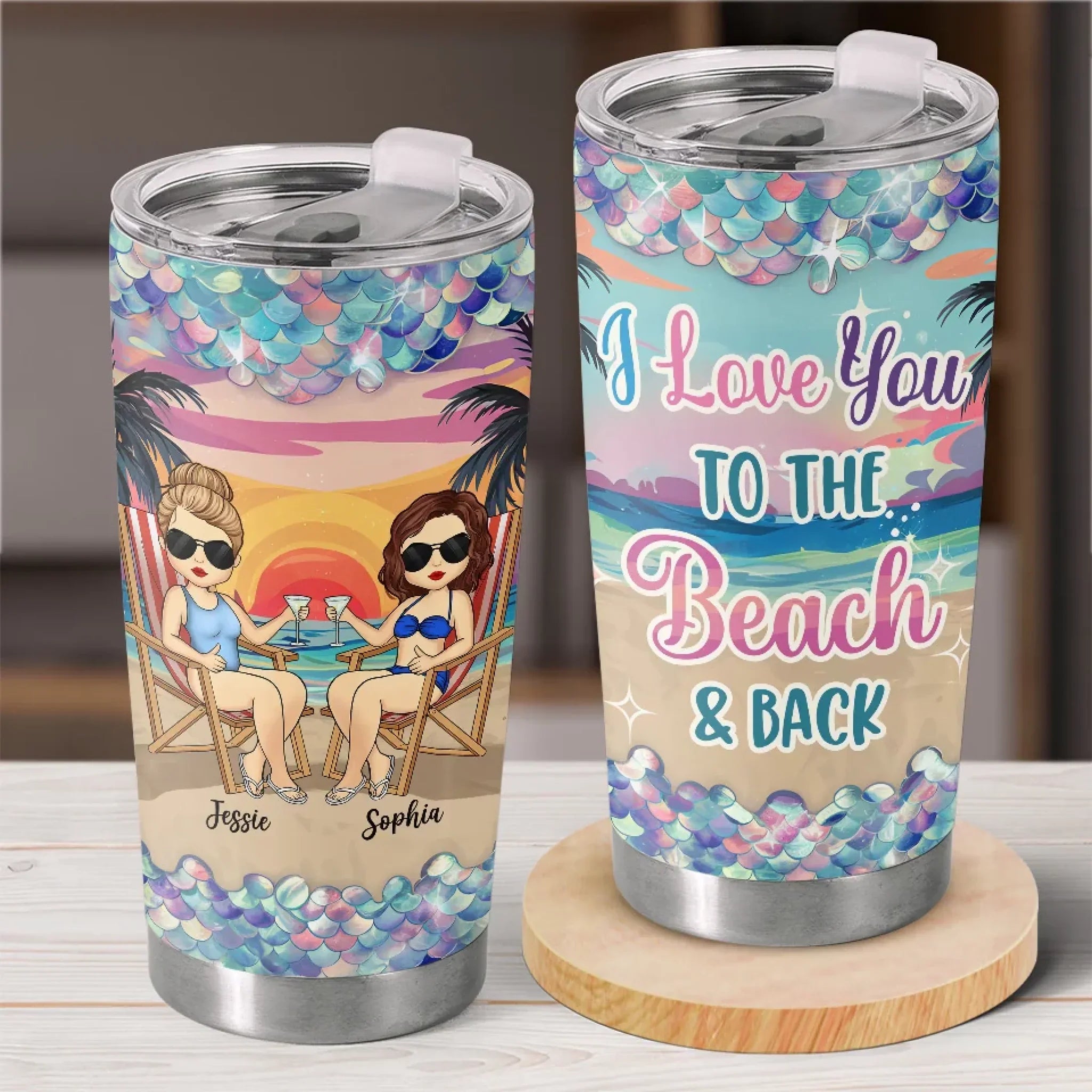 Waves, Wine, And My Partner In Crime - Bestie Personalized Custom Tumbler - Gift For Best Friends, BFF, Sisters