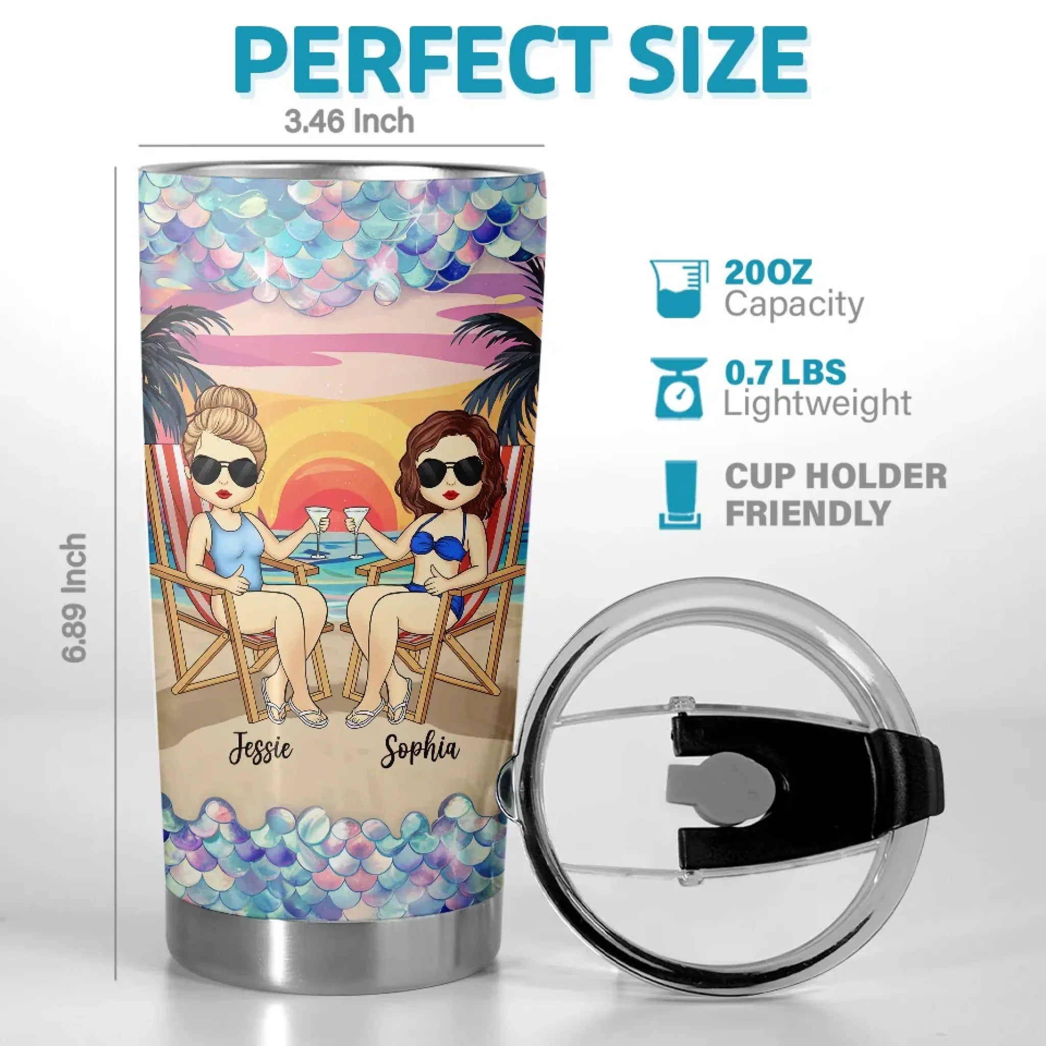 Waves, Wine, And My Partner In Crime - Bestie Personalized Custom Tumbler - Gift For Best Friends, BFF, Sisters