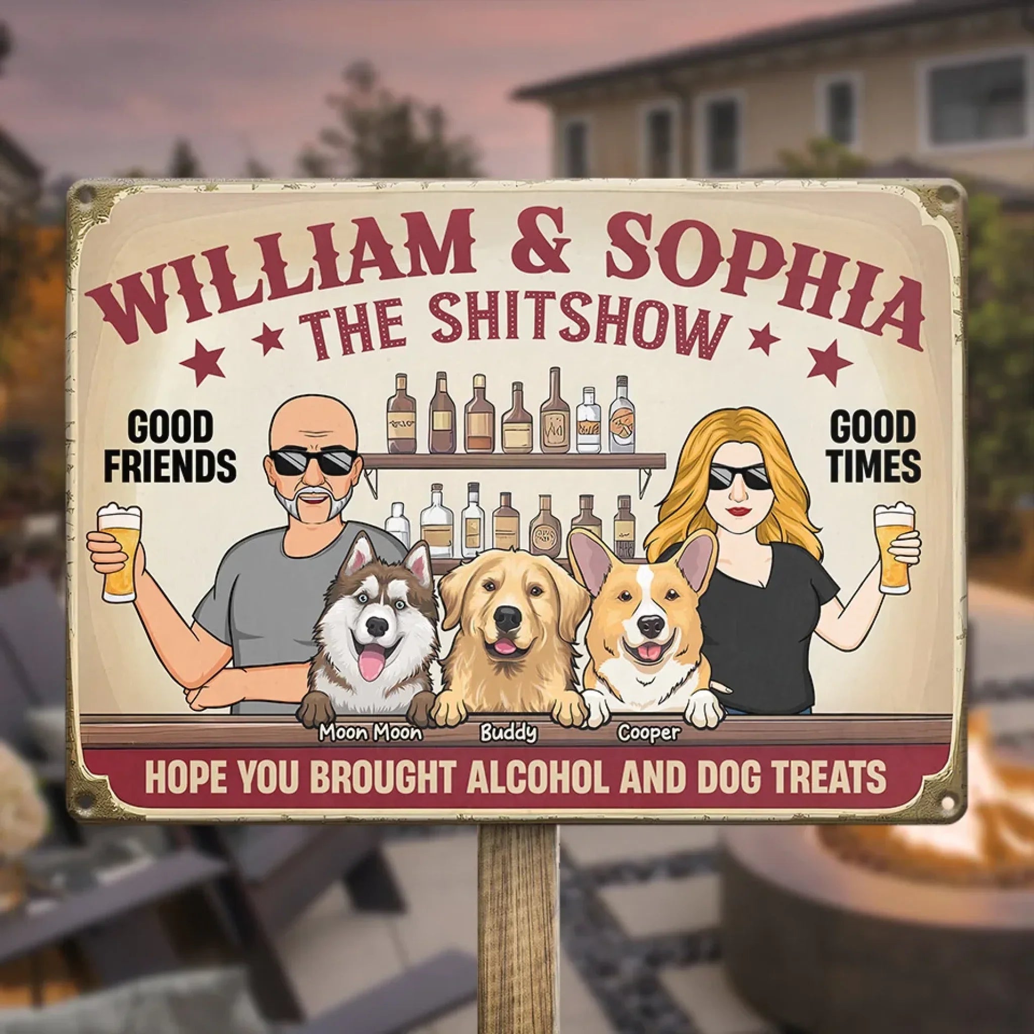 Good Times With Good Friends - Dog Personalized Custom Home Decor Metal Sign - House Warming Gift For Pet Owners, Pet Lovers