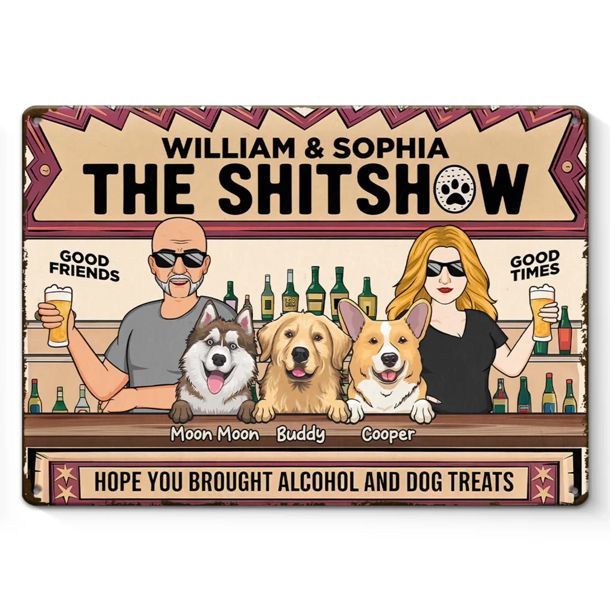 Fur, Friends, And Fun - Dog Personalized Custom Home Decor Metal Sign - House Warming Gift For Pet Owners, Pet Lovers
