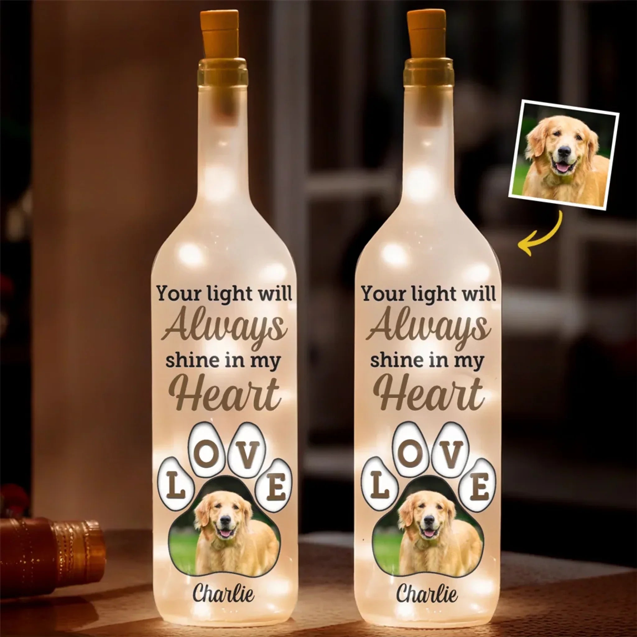 Custom Photo Your Light Will Forever Guide My Way - Memorial Personalized Custom Bottle Lamp - Sympathy Gift For Pet Owners, Pet Lovers