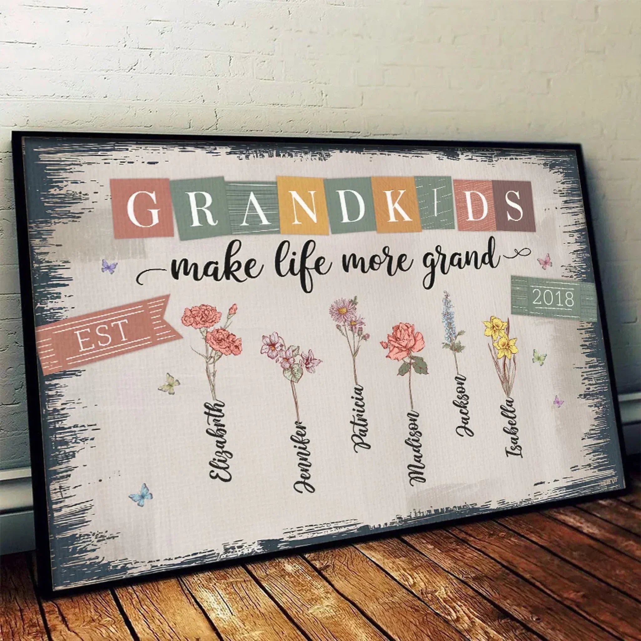 Grandkids Make The World Brighter - Family Personalized Custom Horizontal Poster - Gift For Mom, Grandma