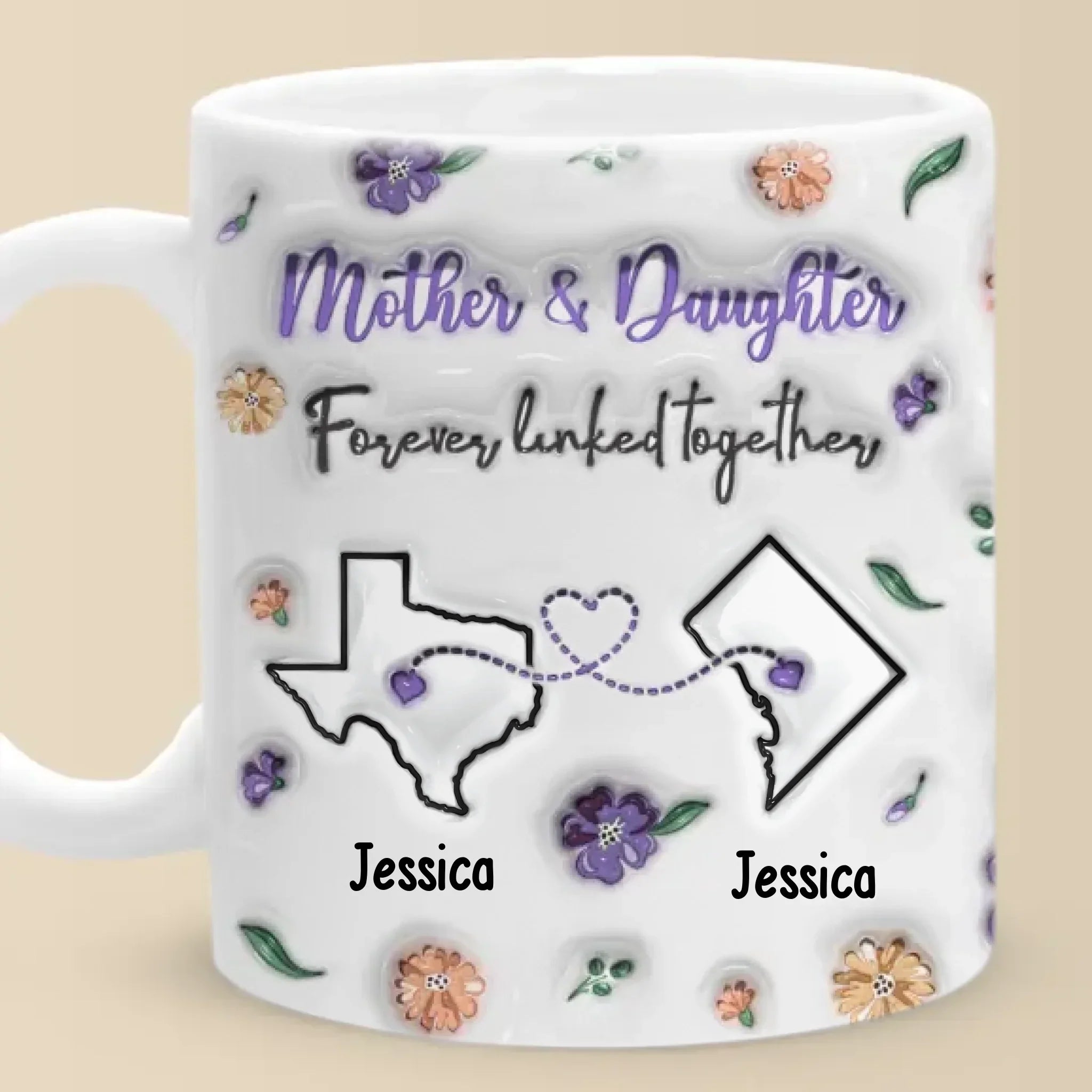 Forever Linked, Heart To Heart - Family Personalized Custom 3D Inflated Effect Printed Mug - Gift For Mom, Daughter